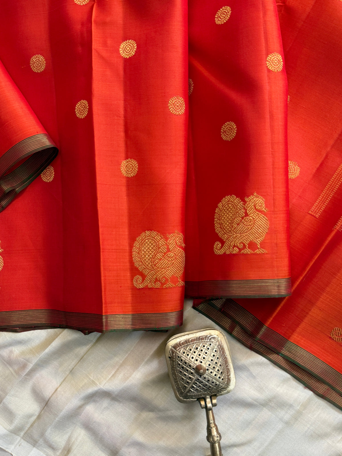 Rustic orange border Annam butta / kanjipuram silk saree clsa 11950