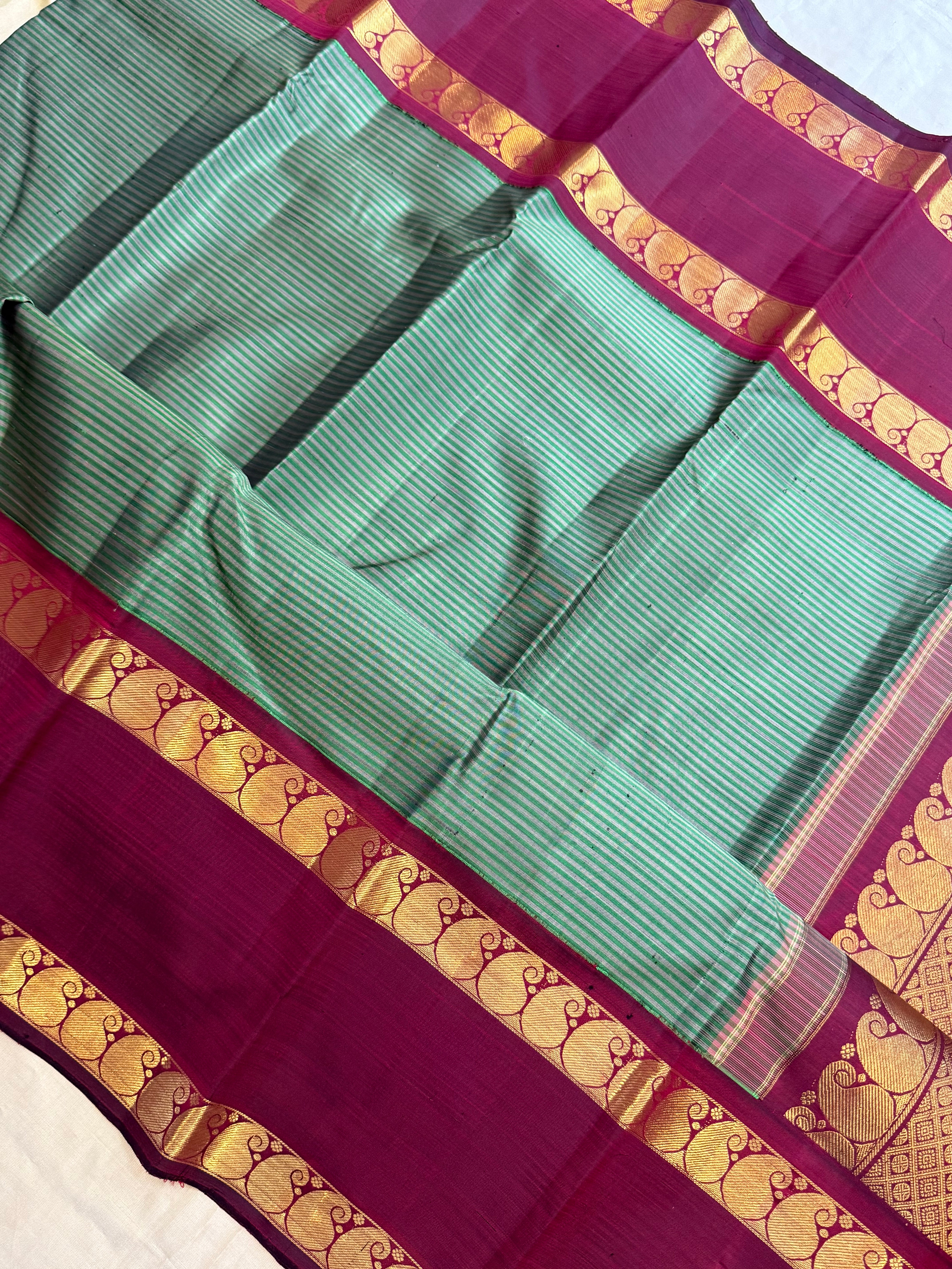Green vintage stripes and araku rettapet border/ Arani silk