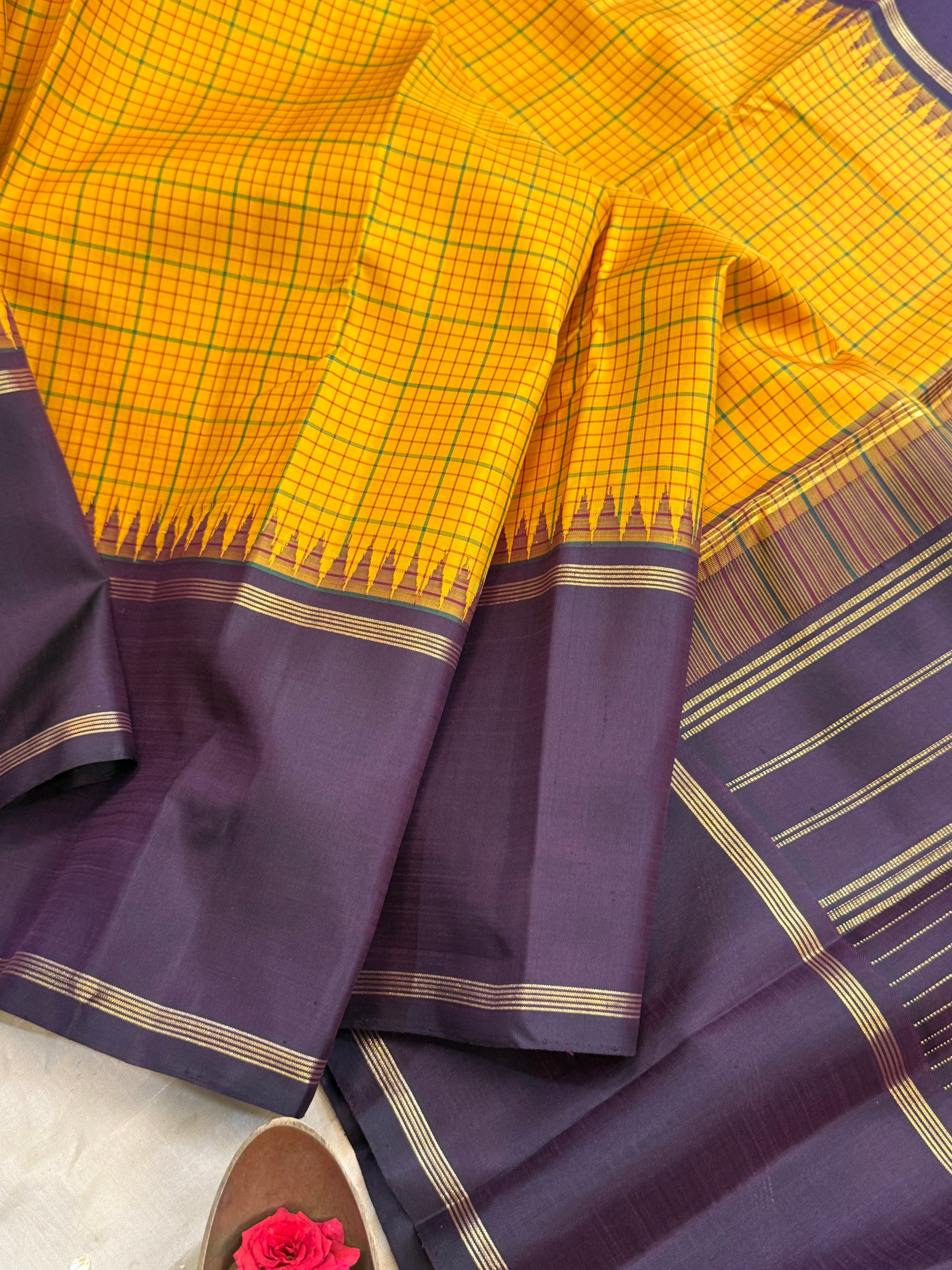 Golden yellow and paaku rettapet/ Arani silk