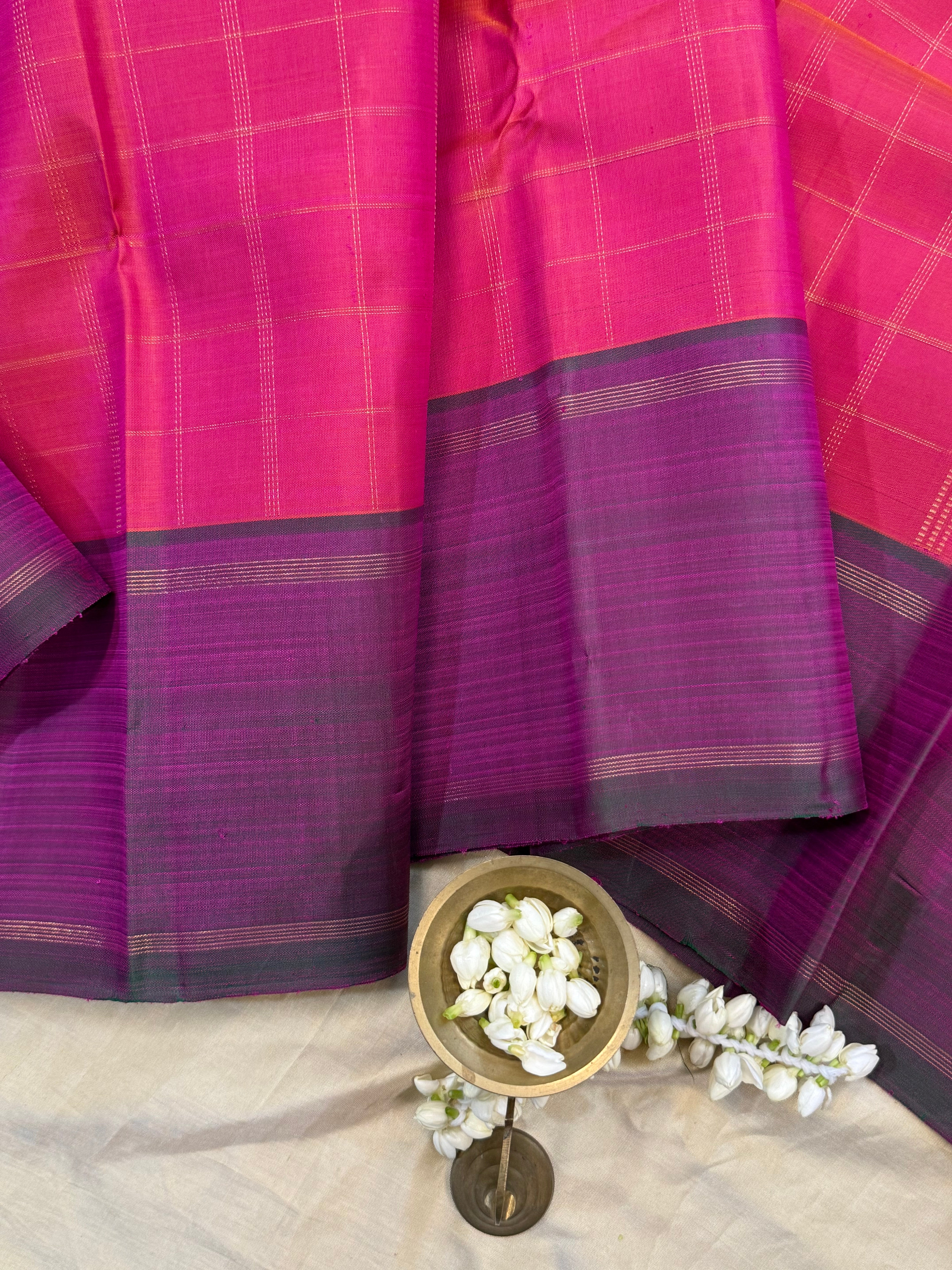 Pink kattam and purple / Kanjipuram silk