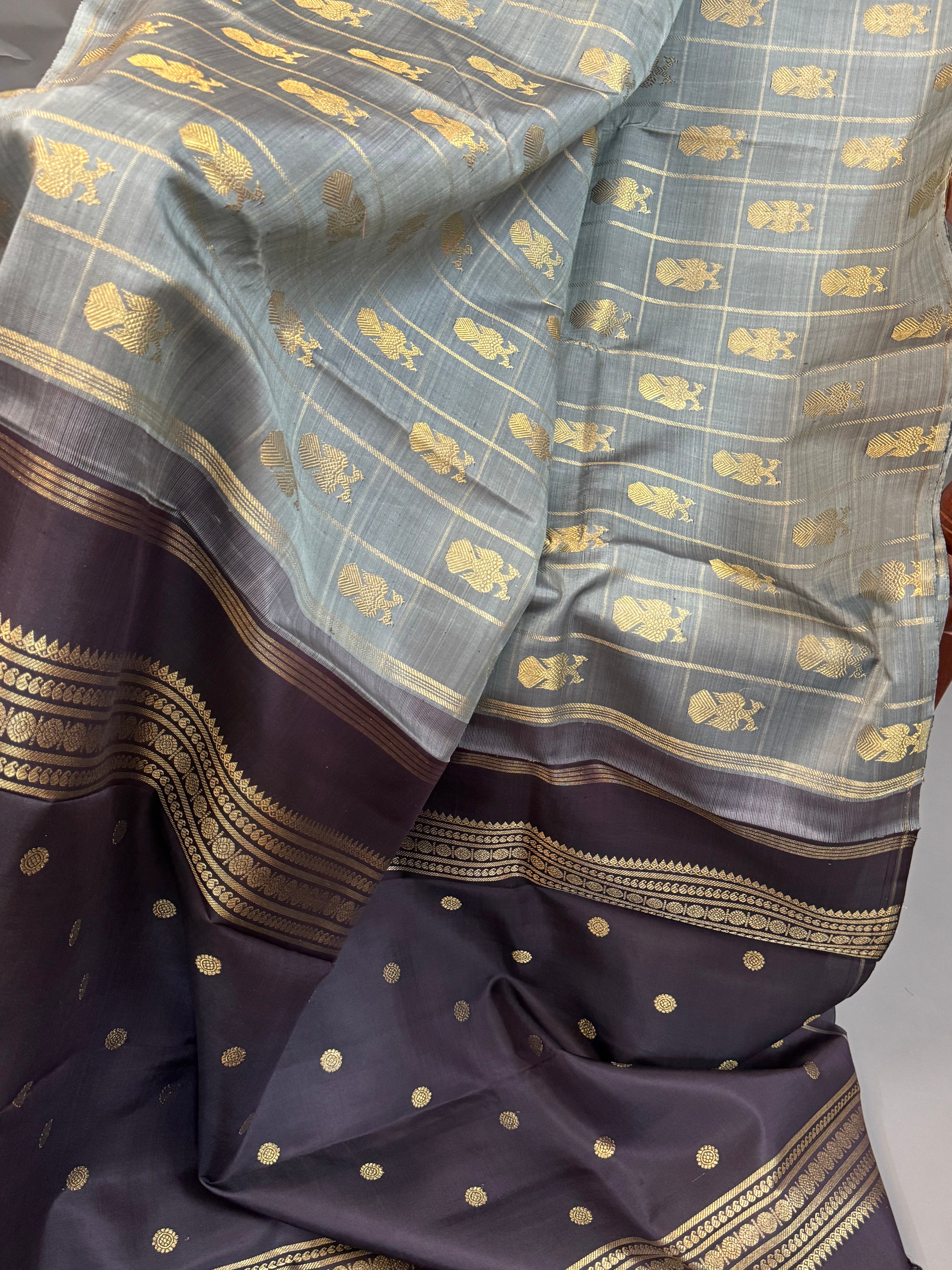 Kattam irutalaipakshi borderless pure kanjipuram silk saree