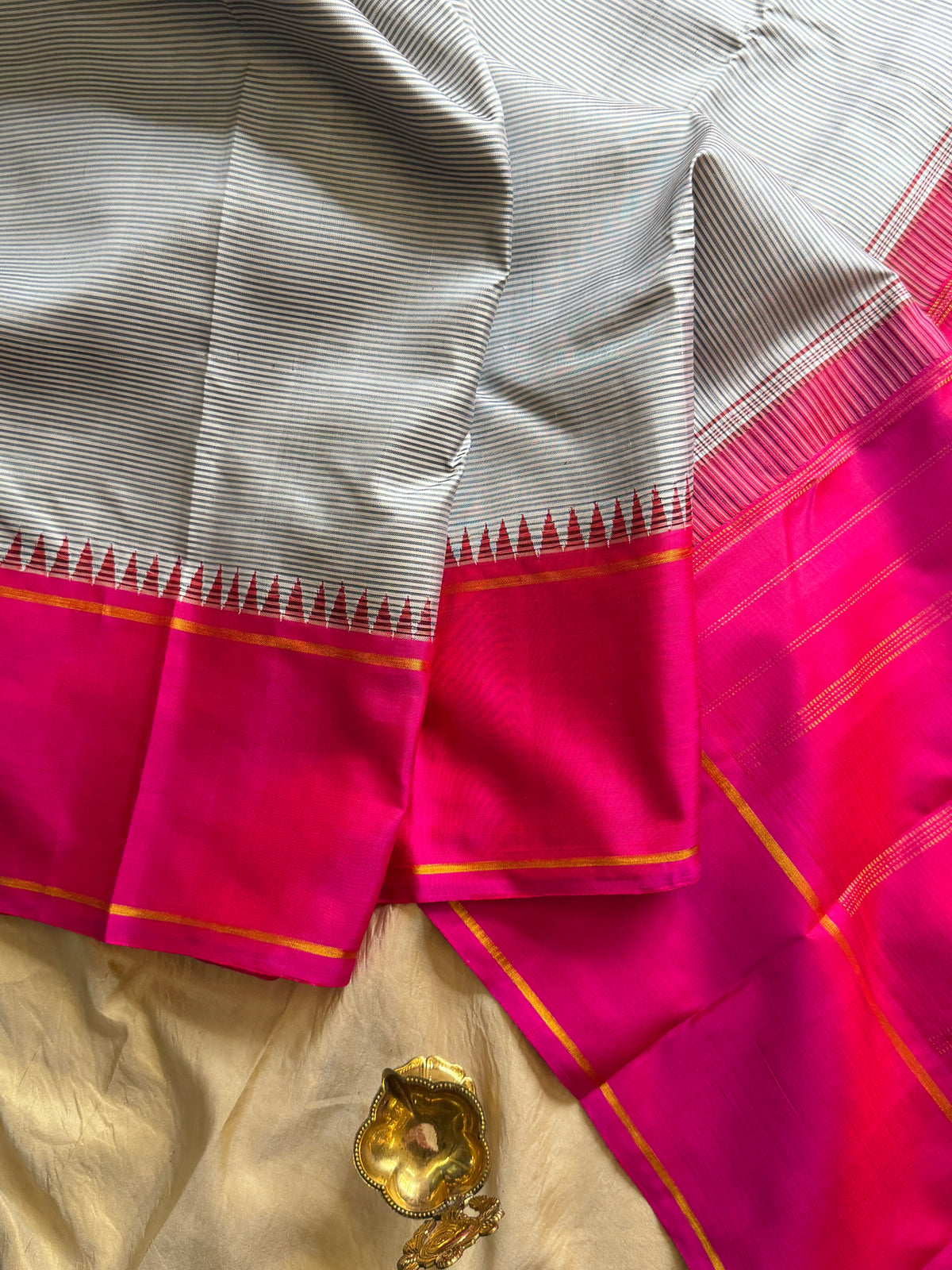 Striped Korvai pink  border Arani silk saree