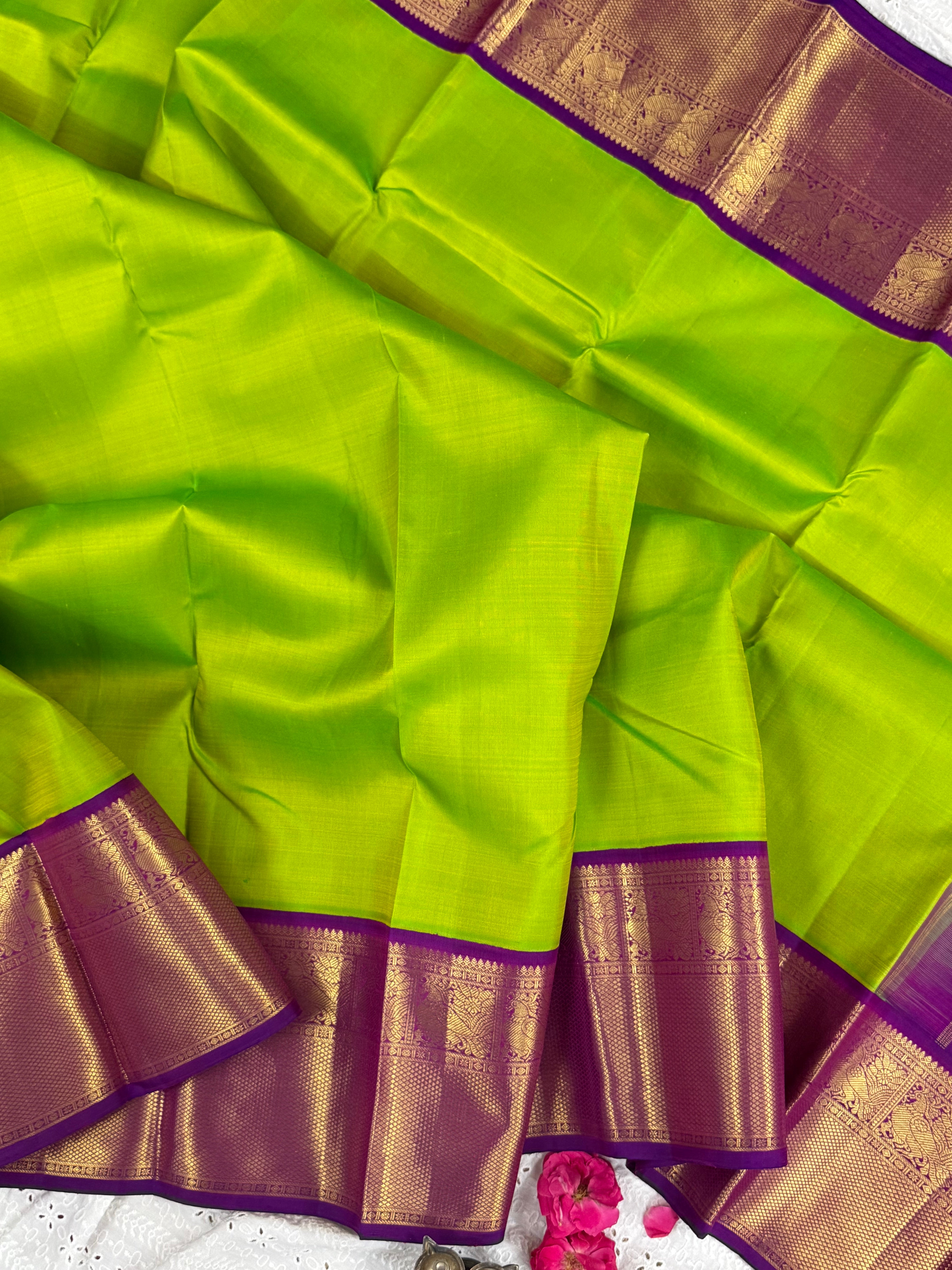 Sneha green and purple kai korvai/ Arani silk