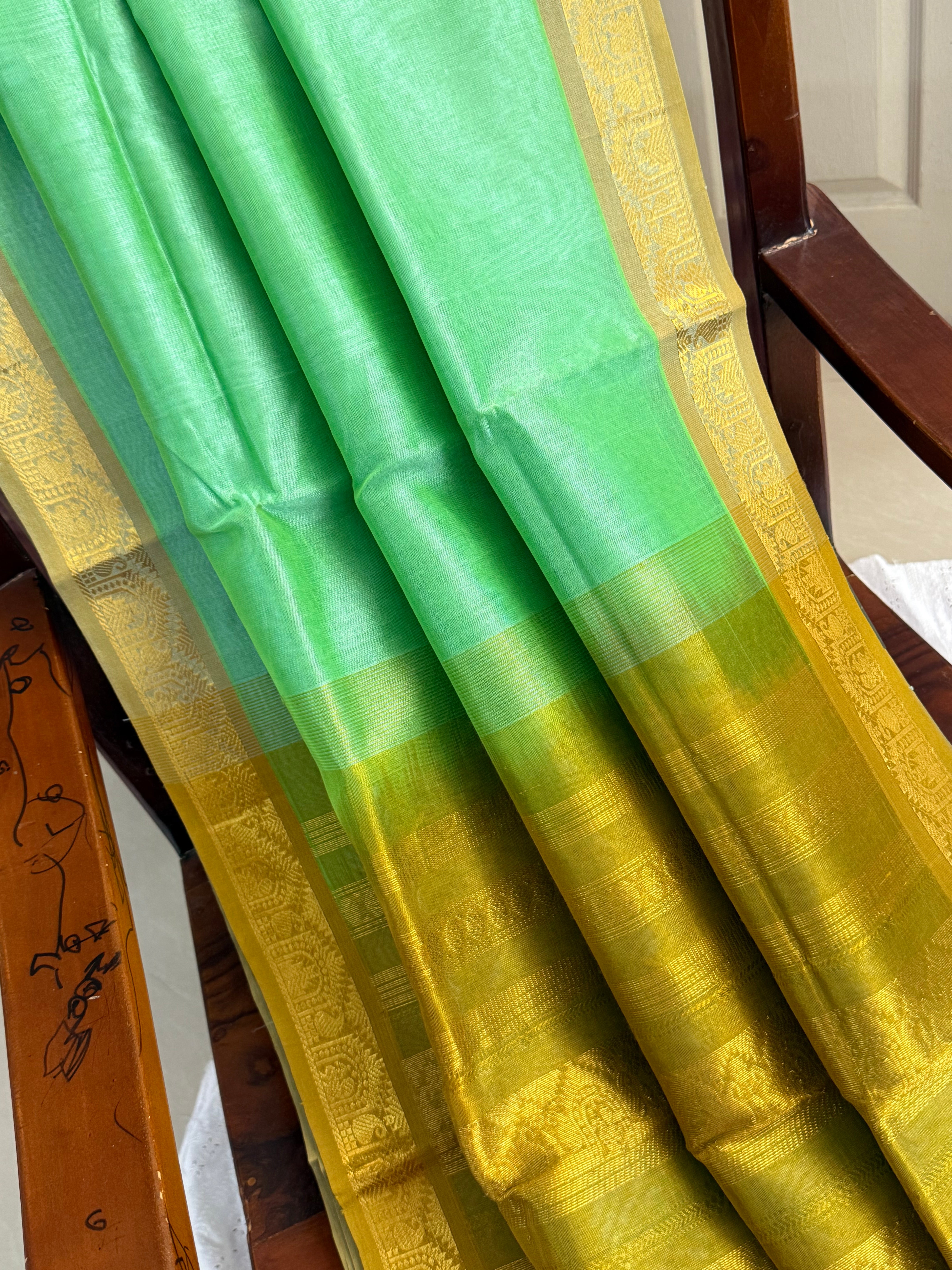 Green and mustard / Silk Cotton