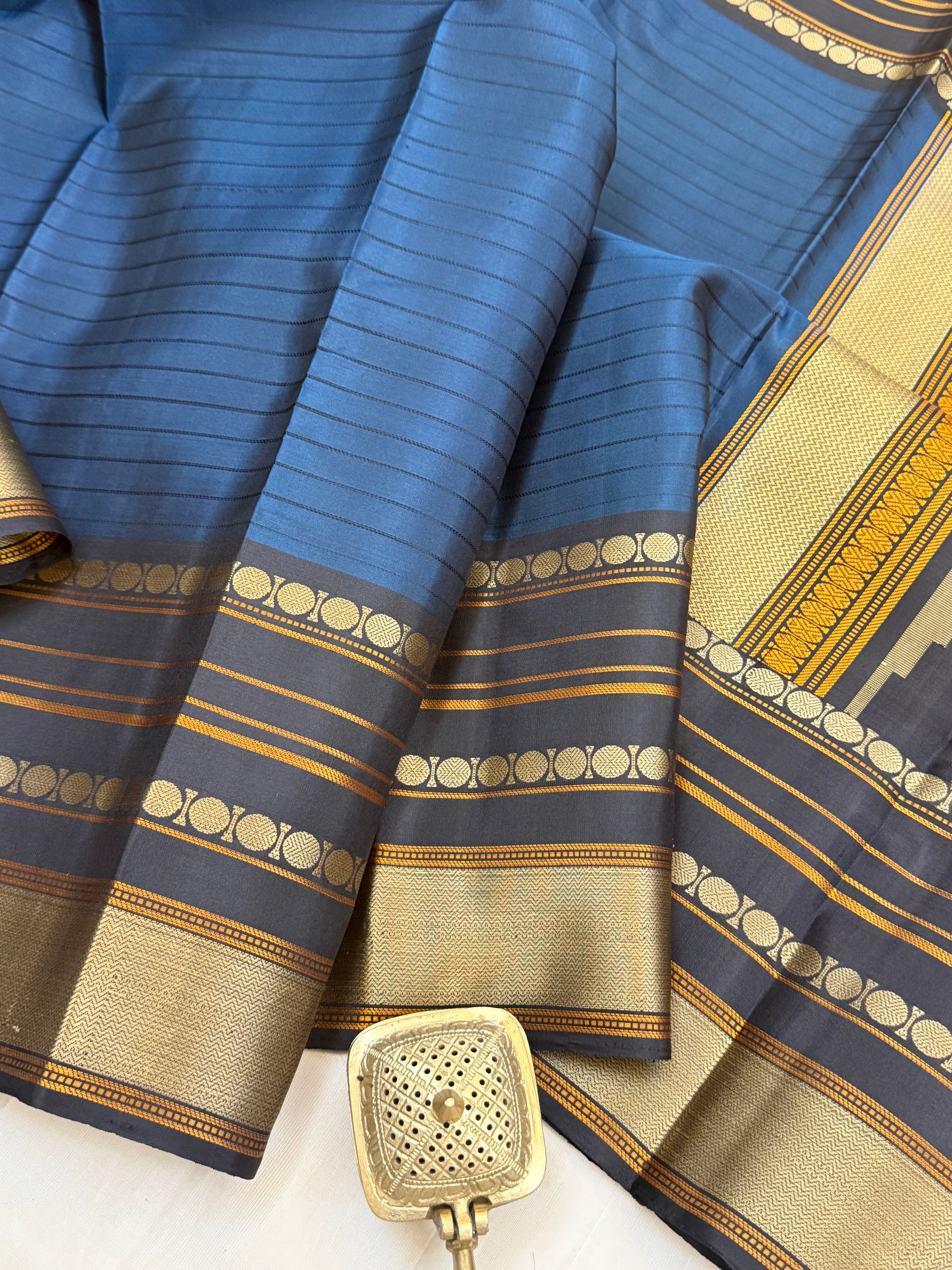 Deep blue stripes varisapet border/ Varnangal Thread work  / CLSA11273