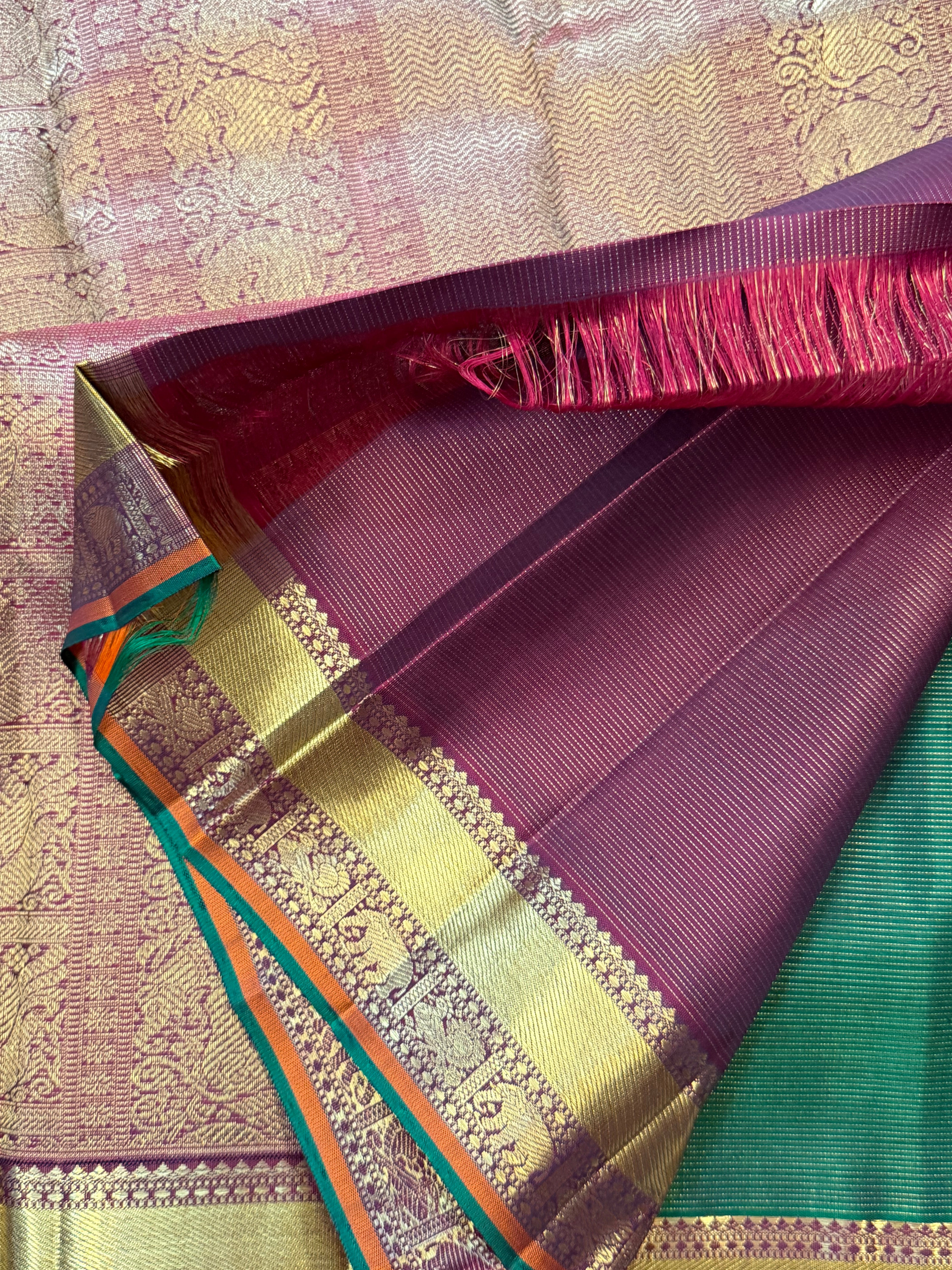 Dark green Vairaoosi / pure Zari Kanjipuram silk