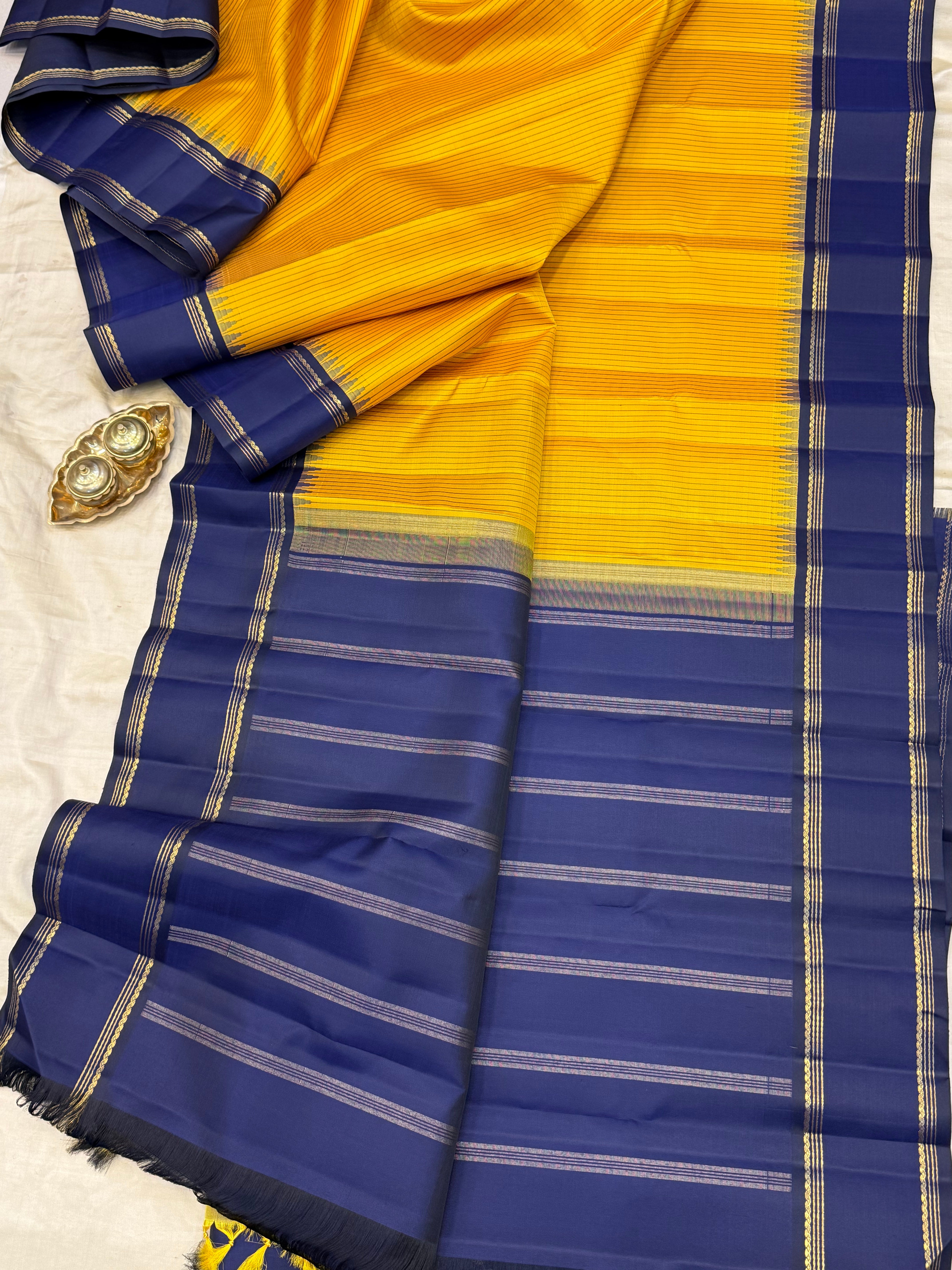 Mustard yellow thread lines with retta pet border/ kanjipuram silk CLSA10774