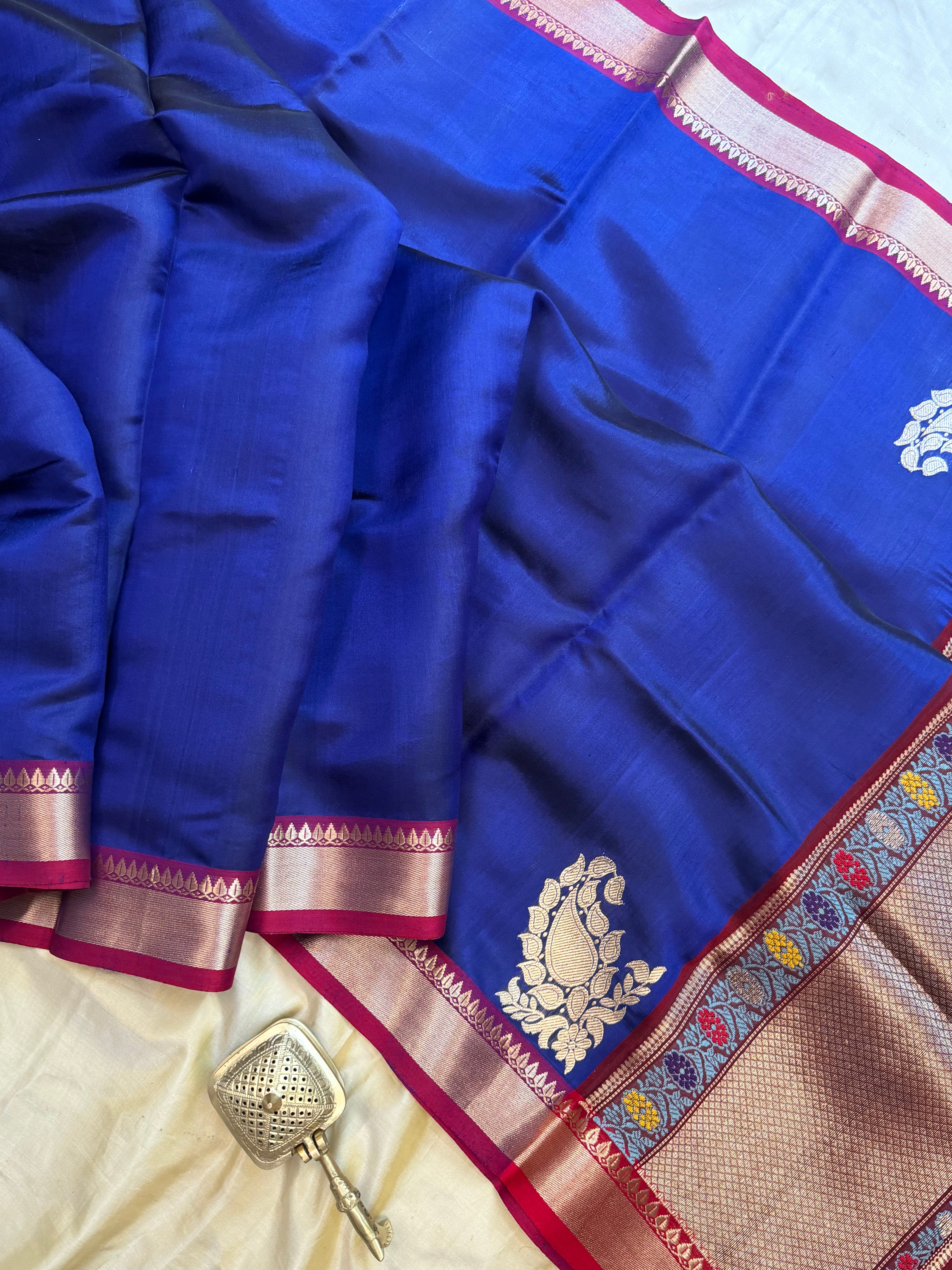 Dark blue Ravi Verma painting inspired / revival Chanderi silk