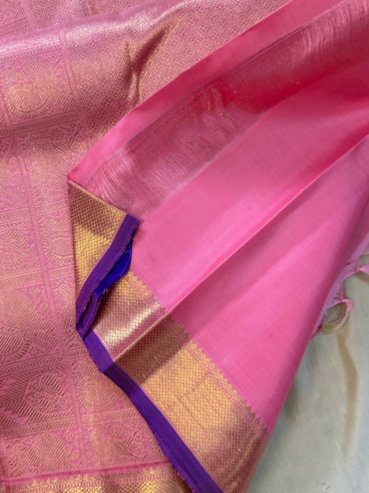 Pink small border  pure Kanjipuram silk