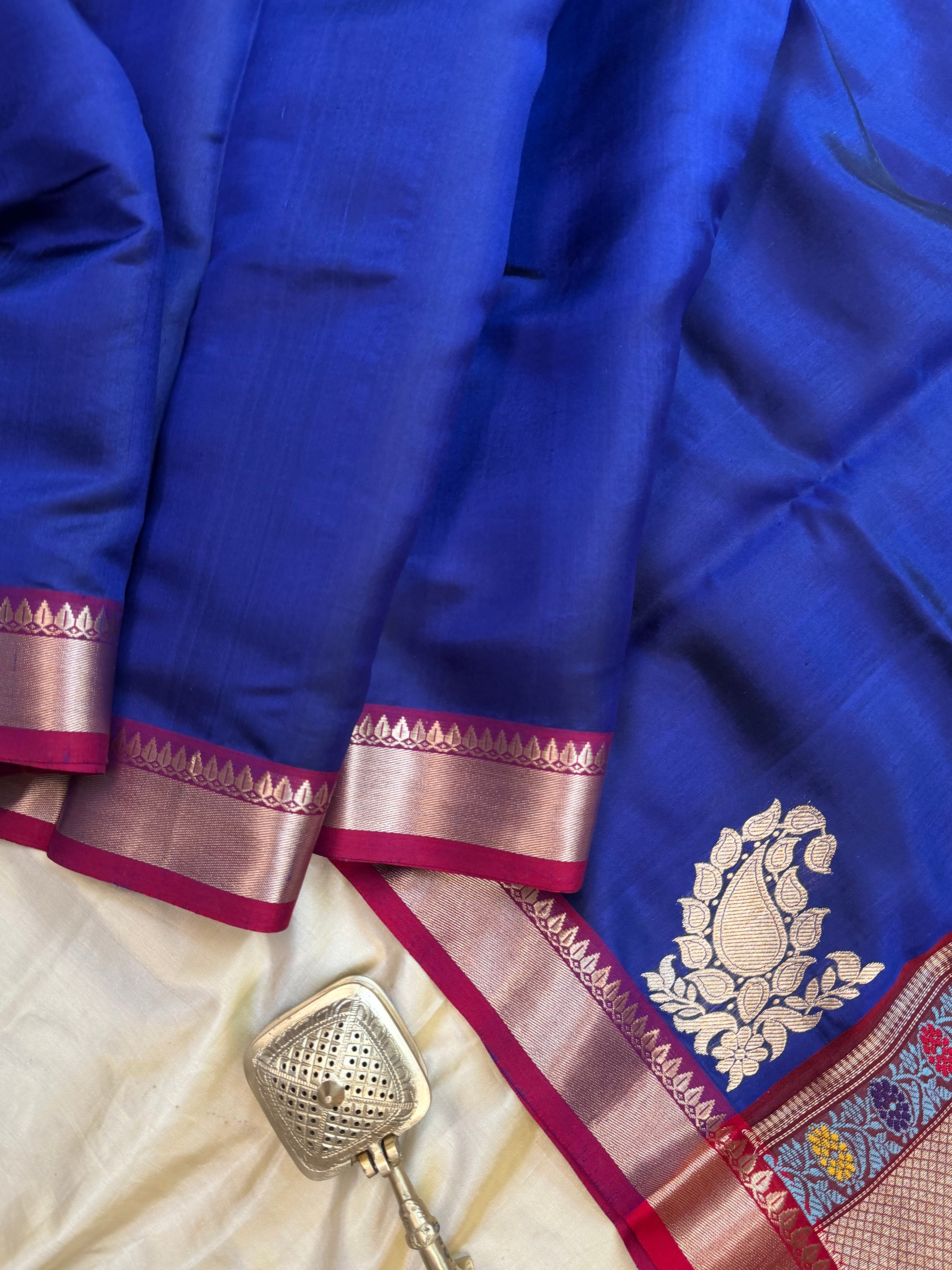 Dark blue Ravi Verma painting inspired / revival Chanderi silk