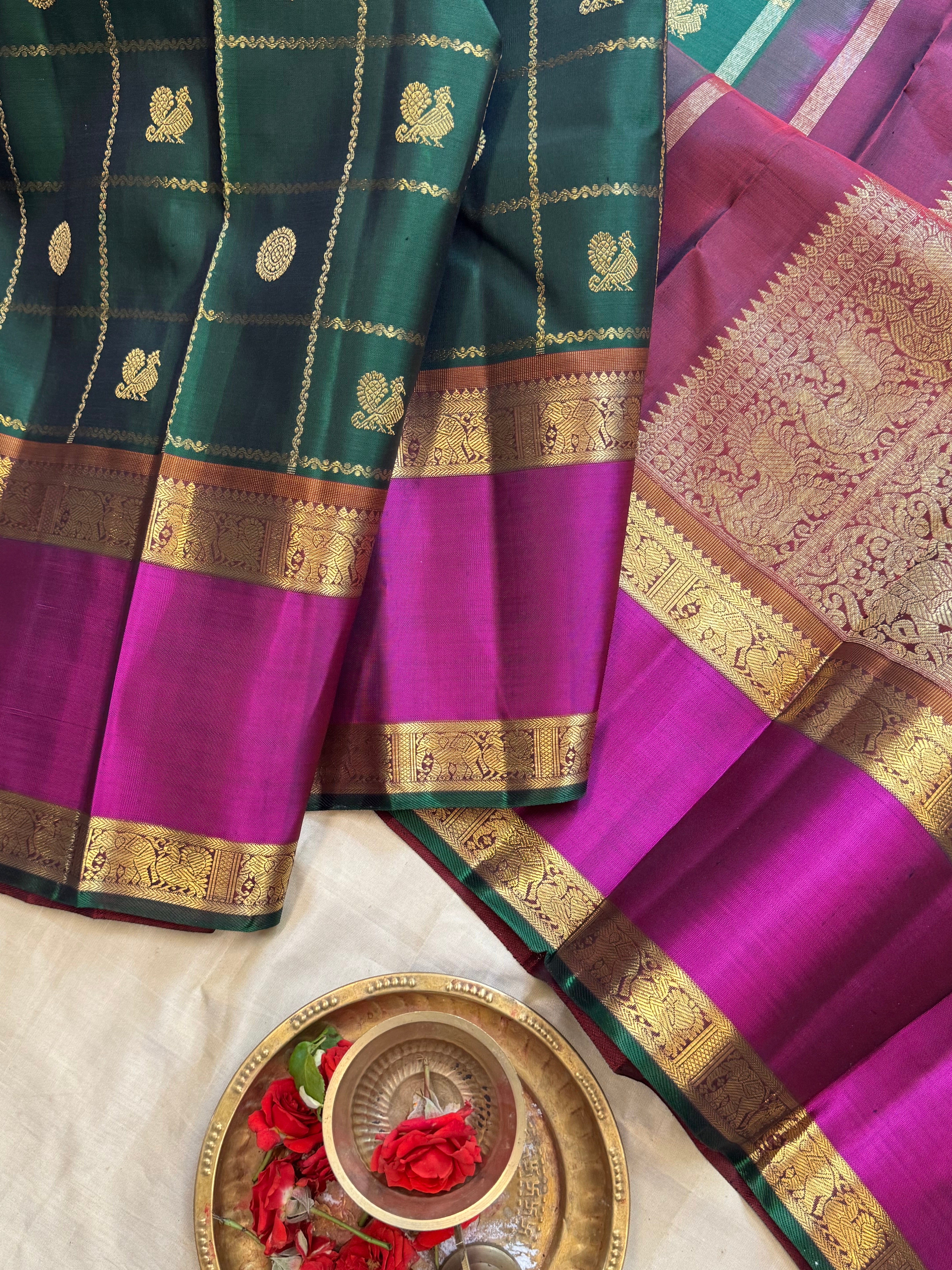 Green kattam Butta retta pet.  / Bridal edit kanjipuram silk