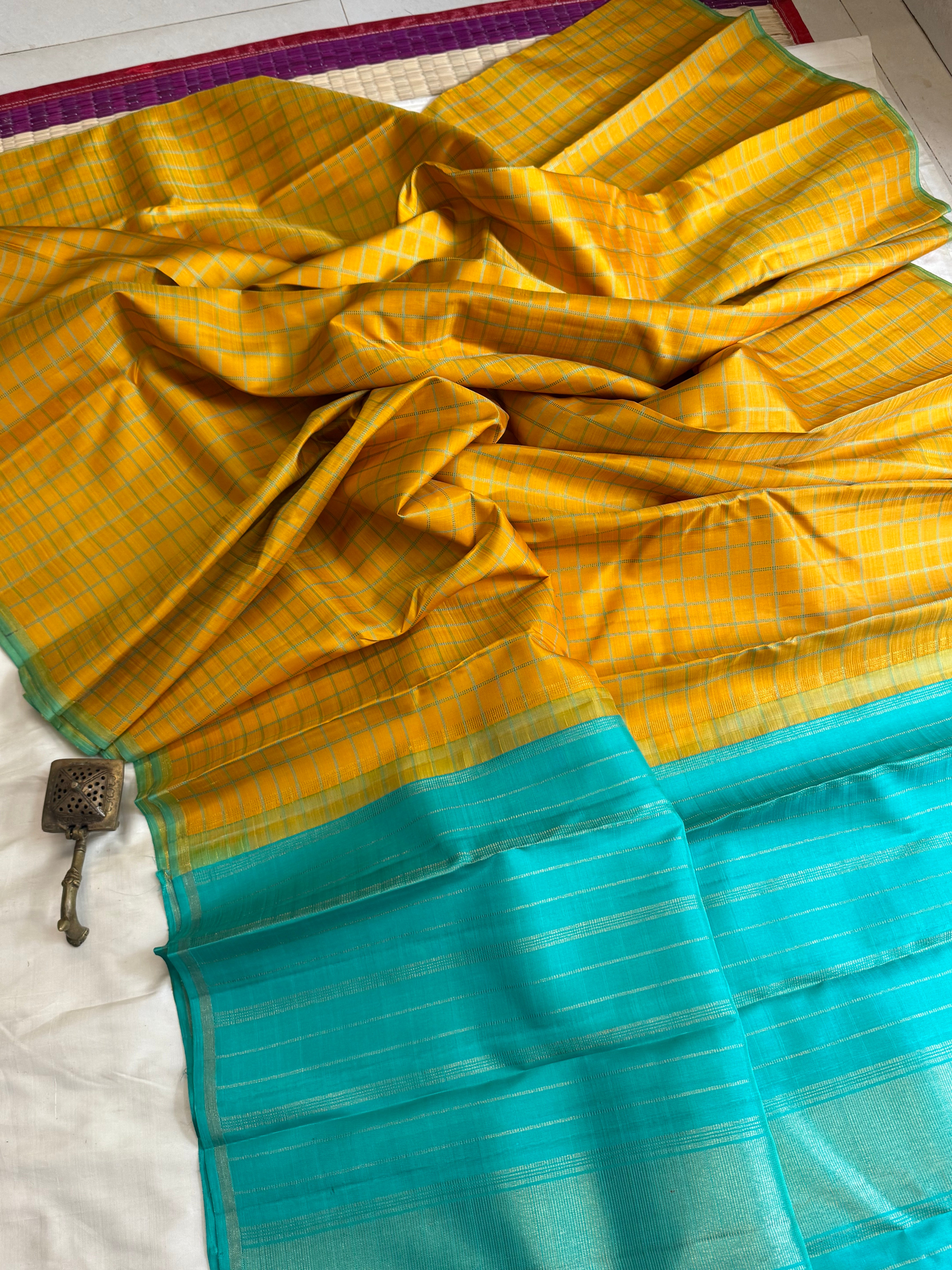 Banana yellow Chettinad kattam Kanchipuram silks