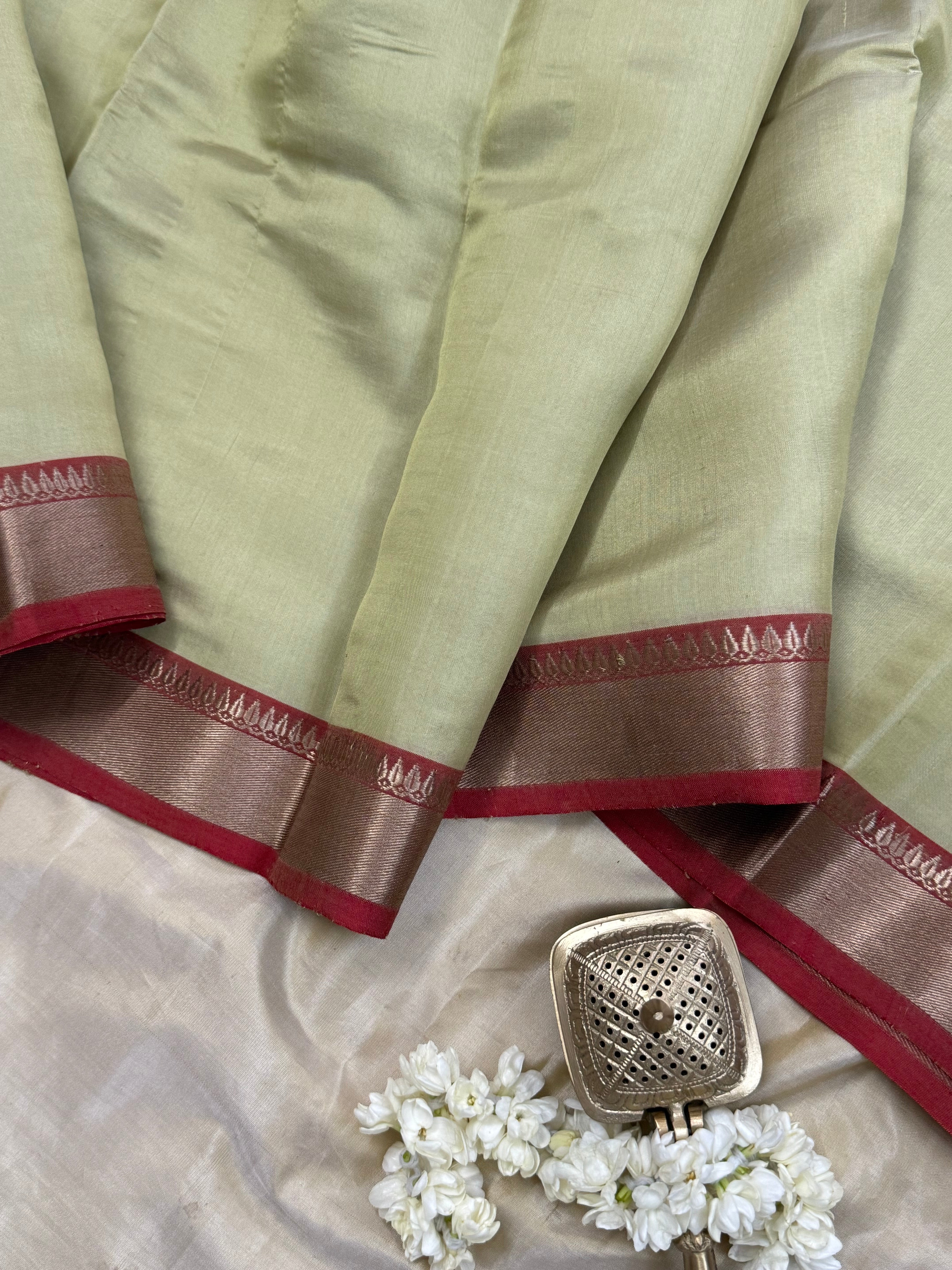 Lite pista green corner butta/ Chanderi Silk