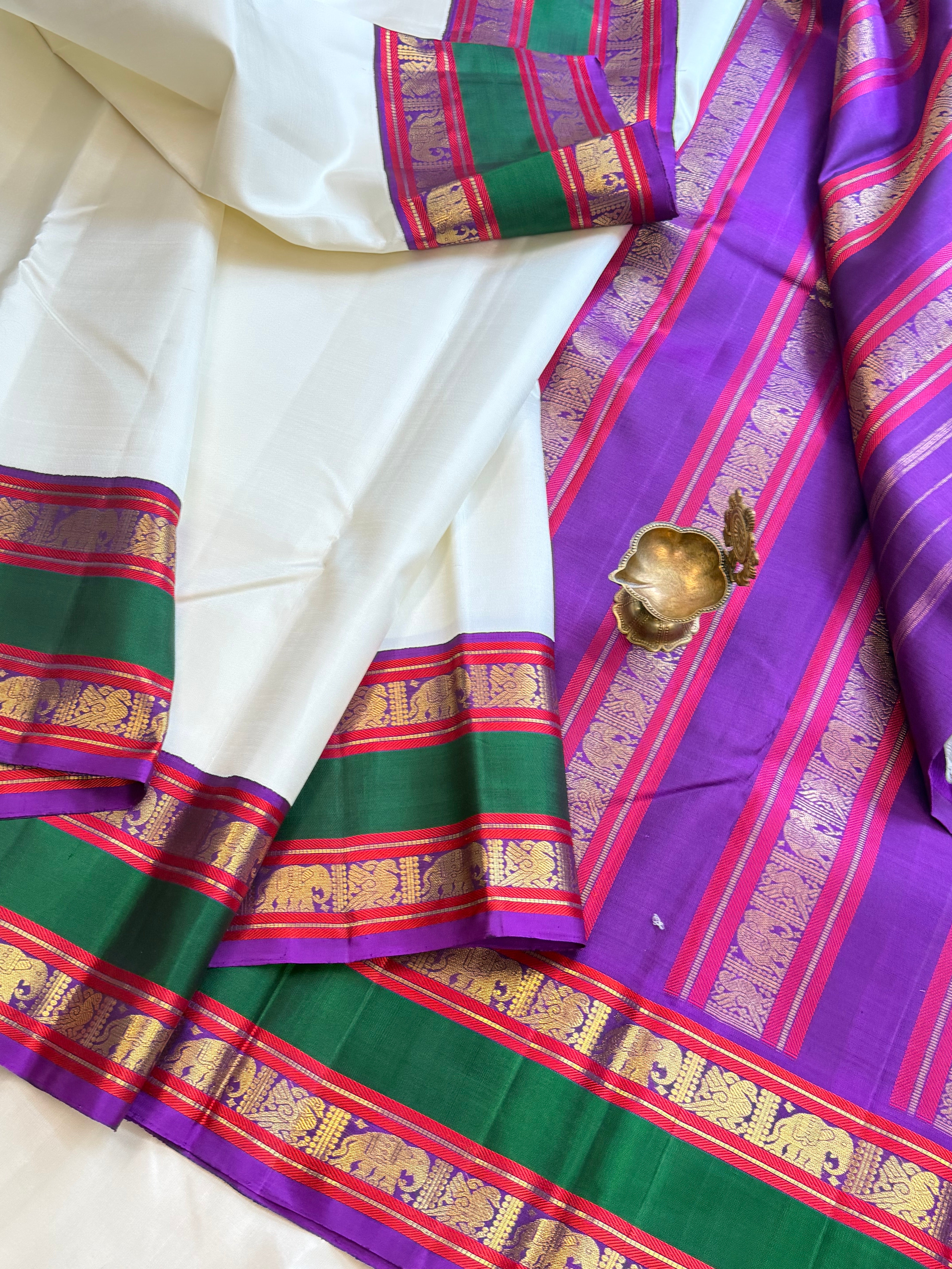 Malligai : off white retta pet  pure Zari Kanjipuram silk