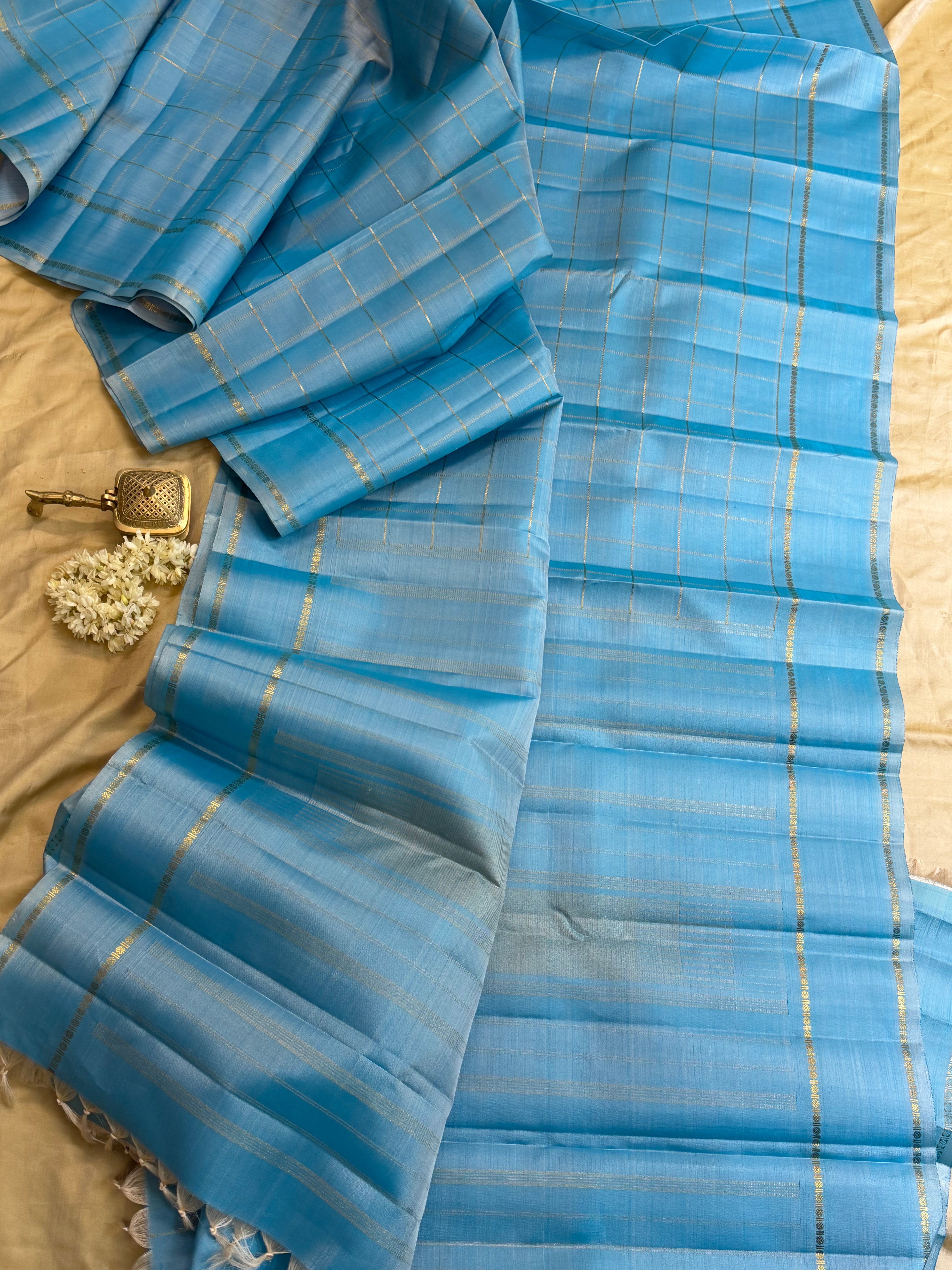 Powder blue Zari Kattam pure Kanjipuram silk CL10146