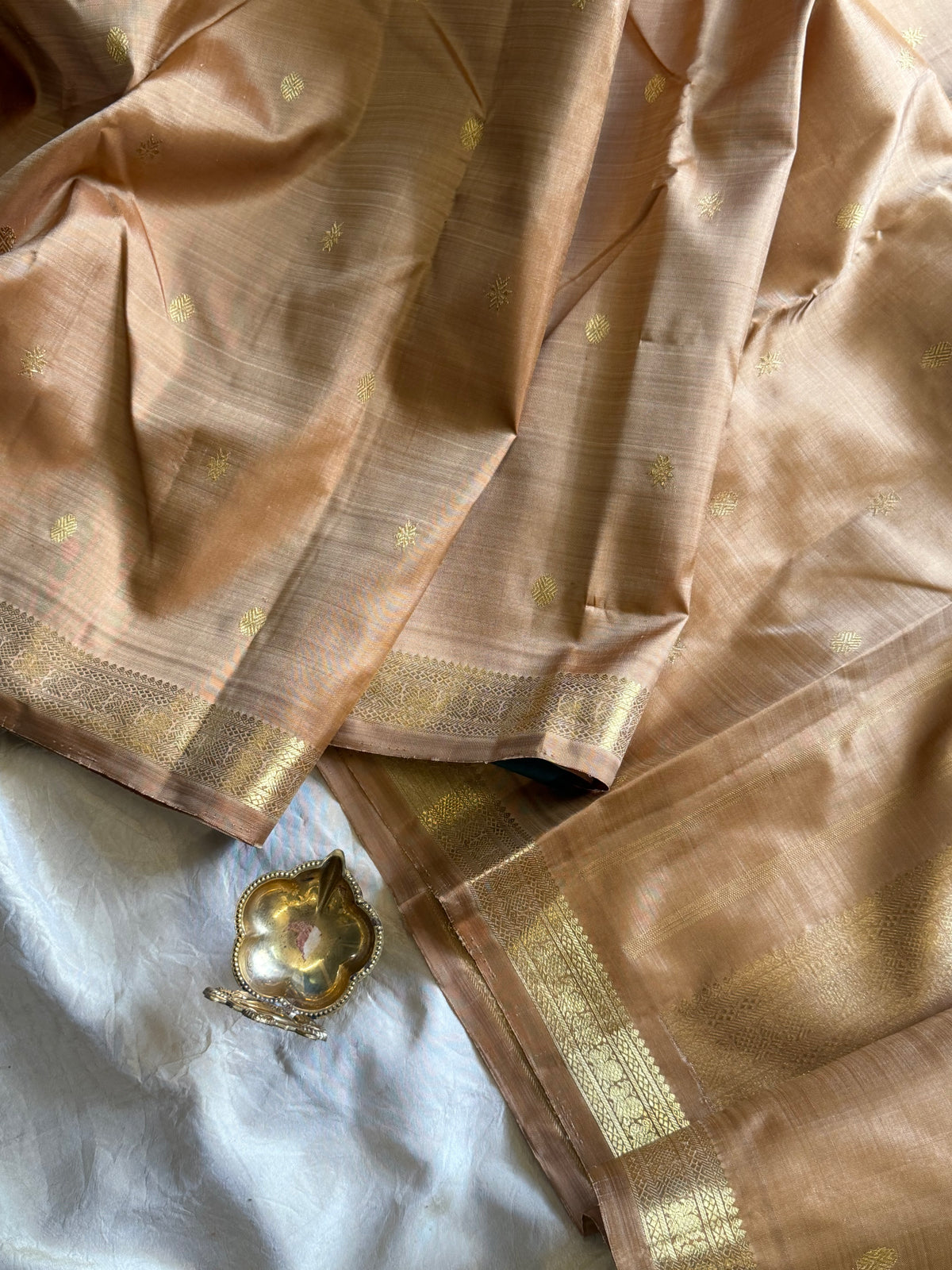 Golden brown color pure Zari pencil border Kanjipuram