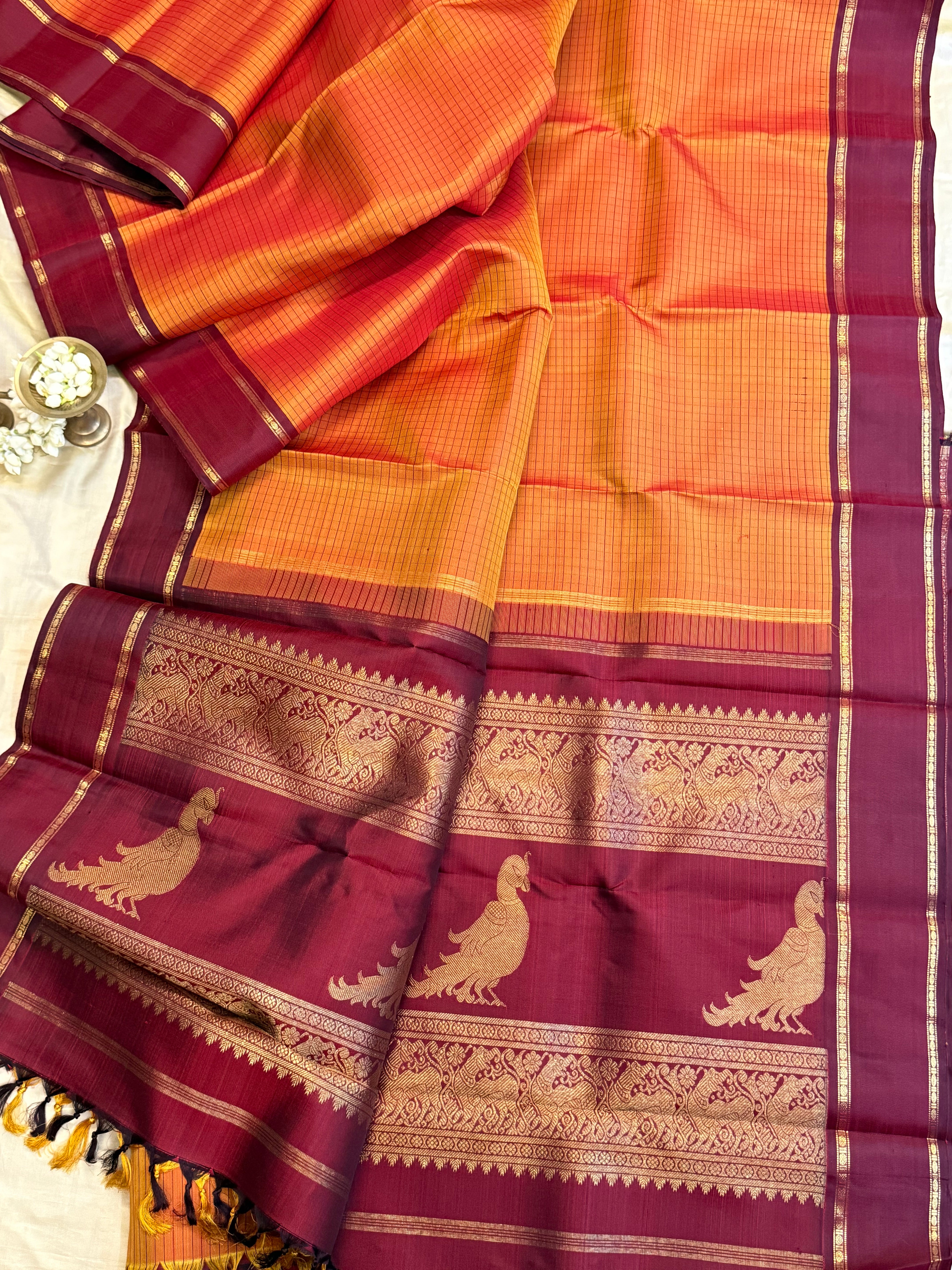 Simha and deep Araku kattam - kili pallu/ Kanjipuram silk
