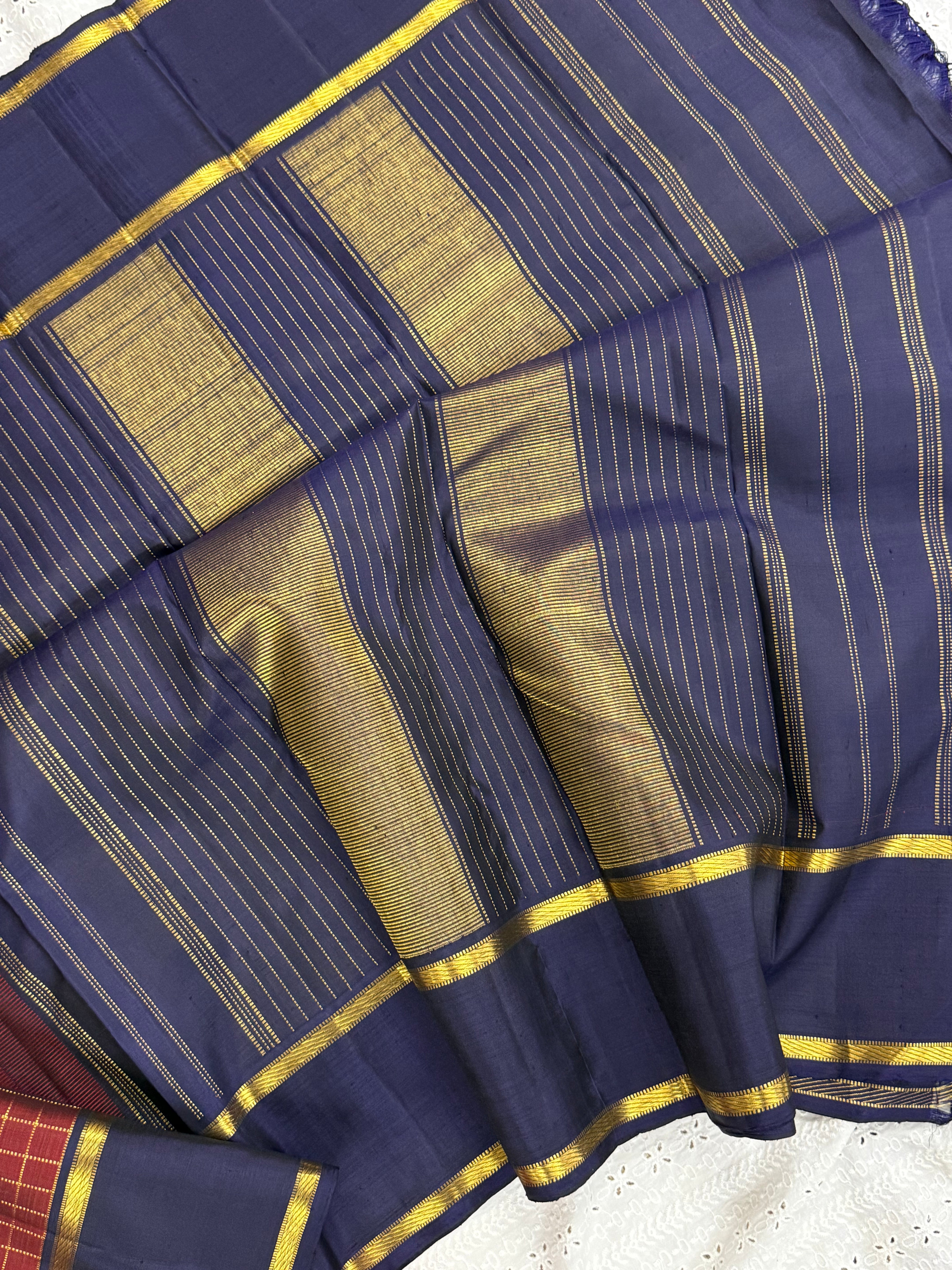 Deep rust kattam and navy blue/ Arani silk