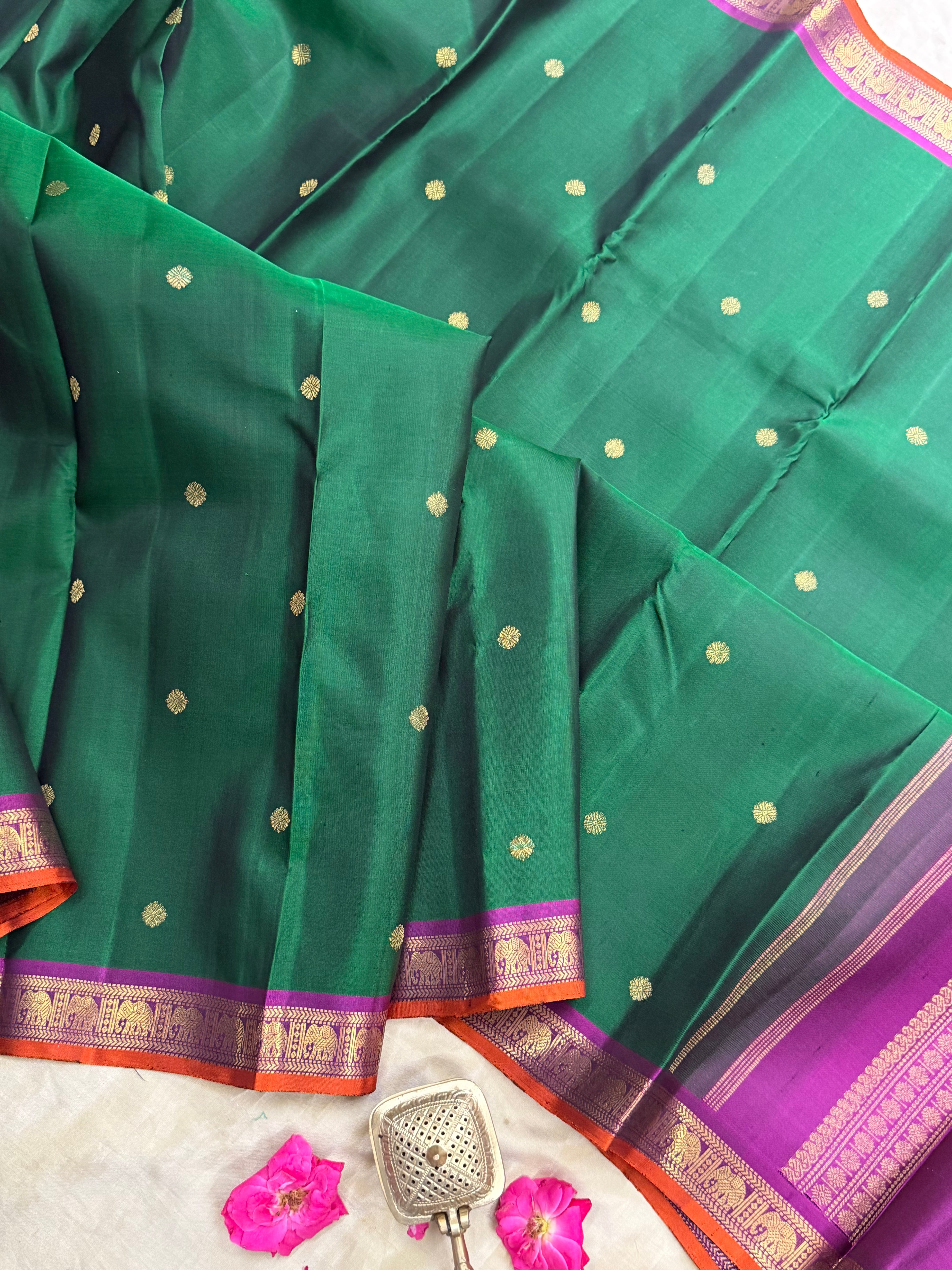 Green small border pure Zari Kanjipuram silk CLSA9859