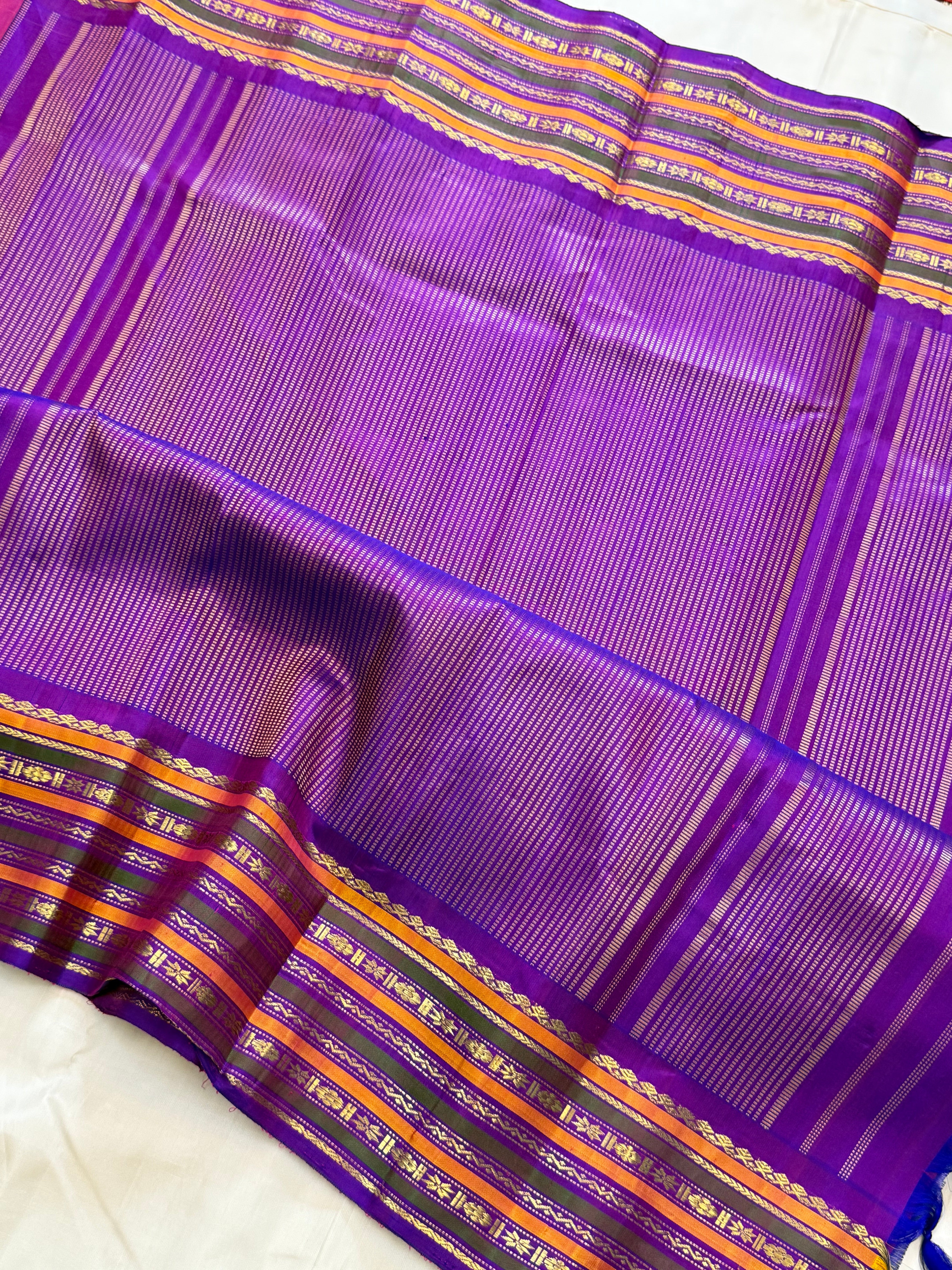 Peach pink with purple temple border/ Gadwal silk CLSA11295