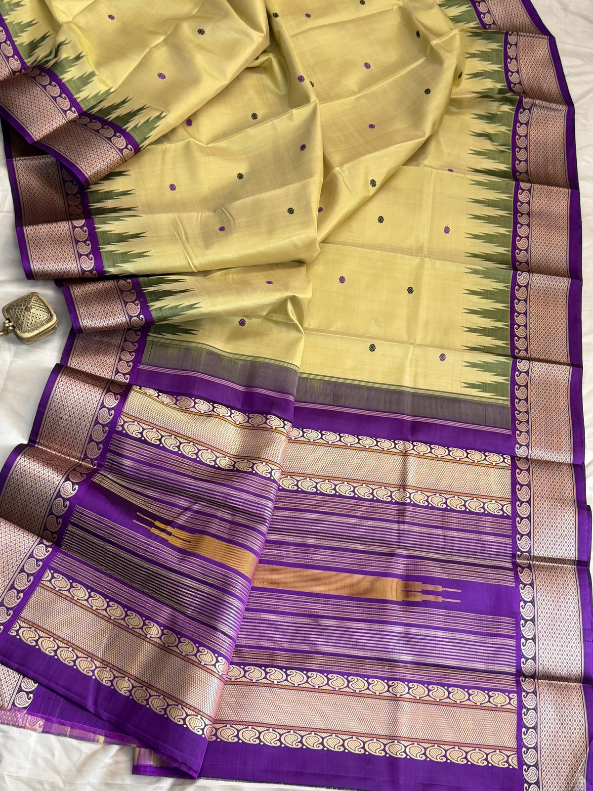 Pastel Lemon yellow and purple / Special edition kanjipuram silk