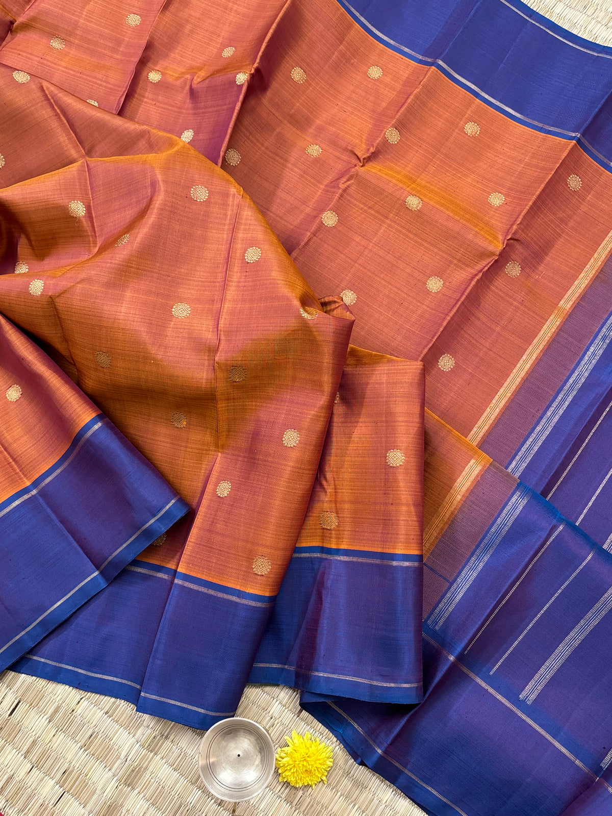 Rustic honey colour pure zari/kanjipuram silk saree clsa 11284