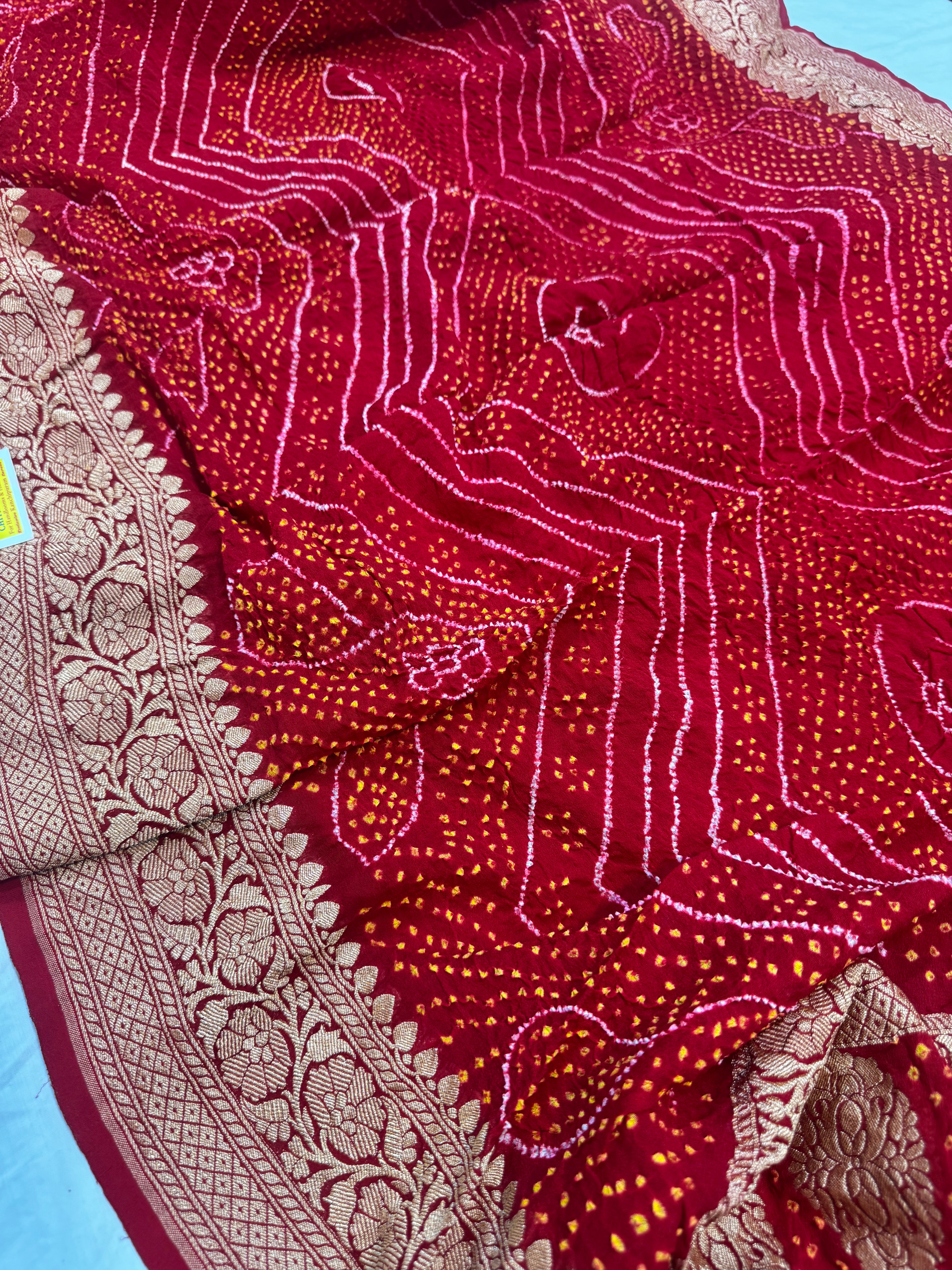 Red Benarsi georgette Bandhini sarees