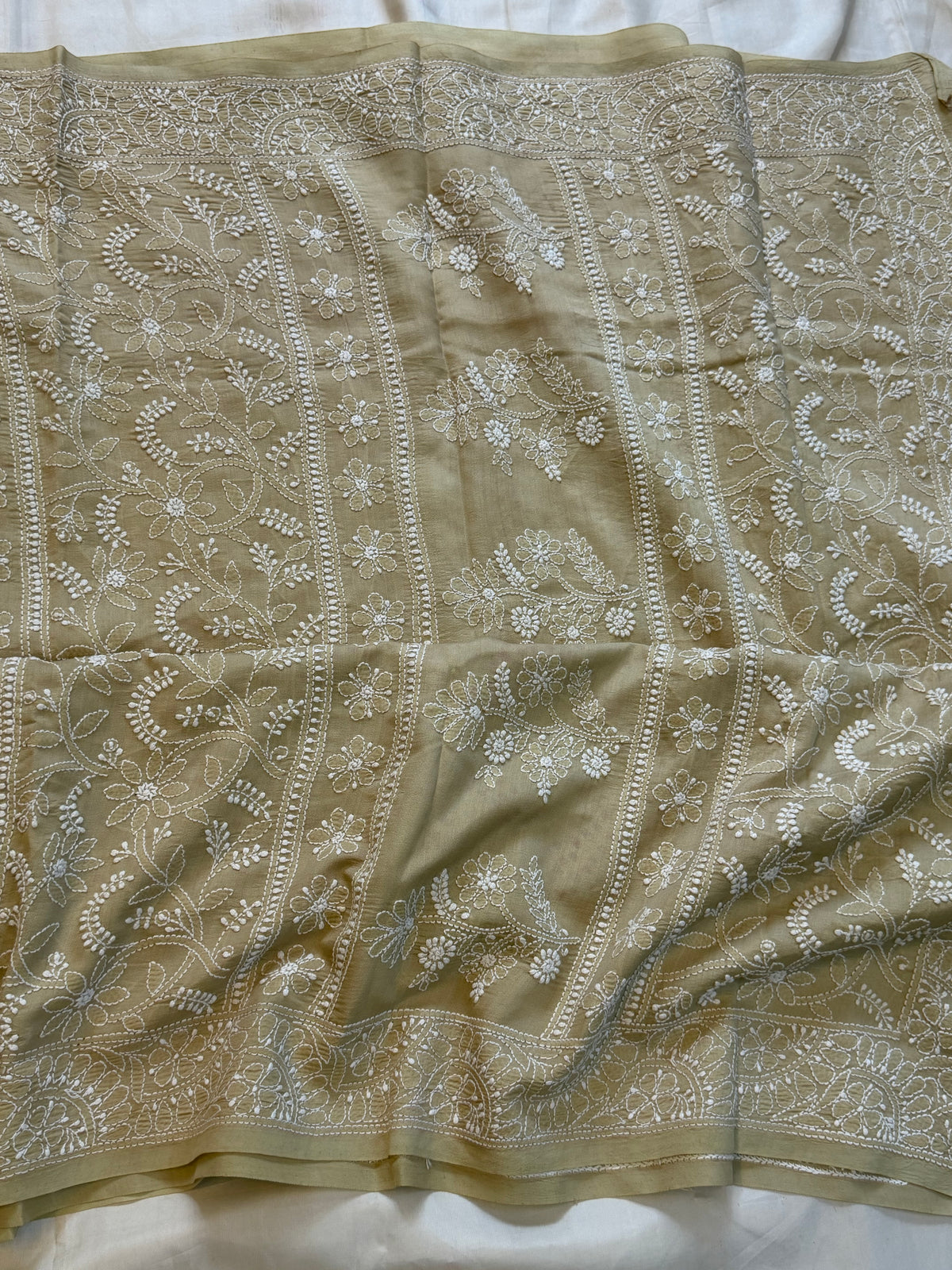 Tussar Bandhini with Chikankari work in silk