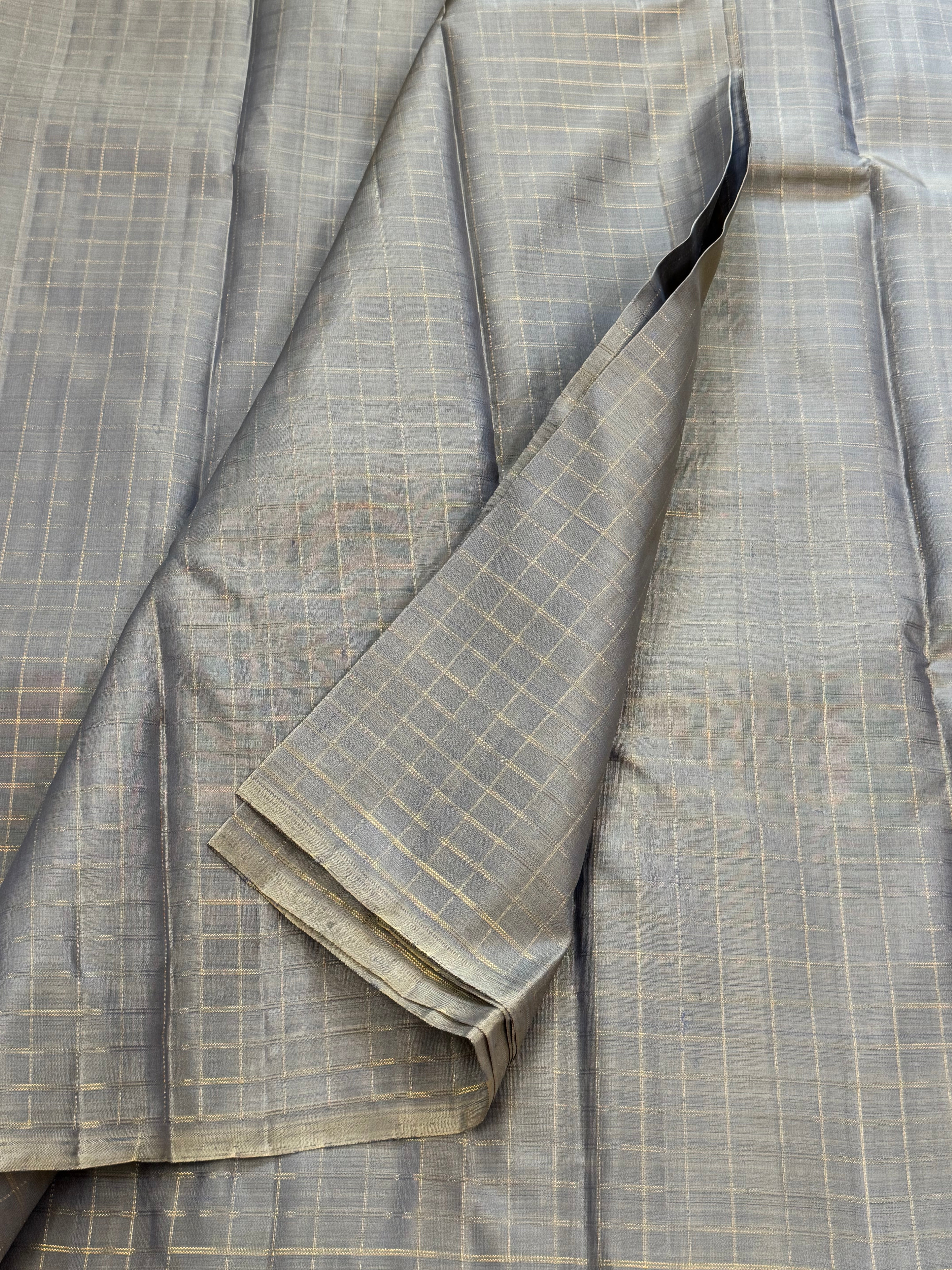 Grey zari checks / Kanjipuram blouse fabric (per metre)