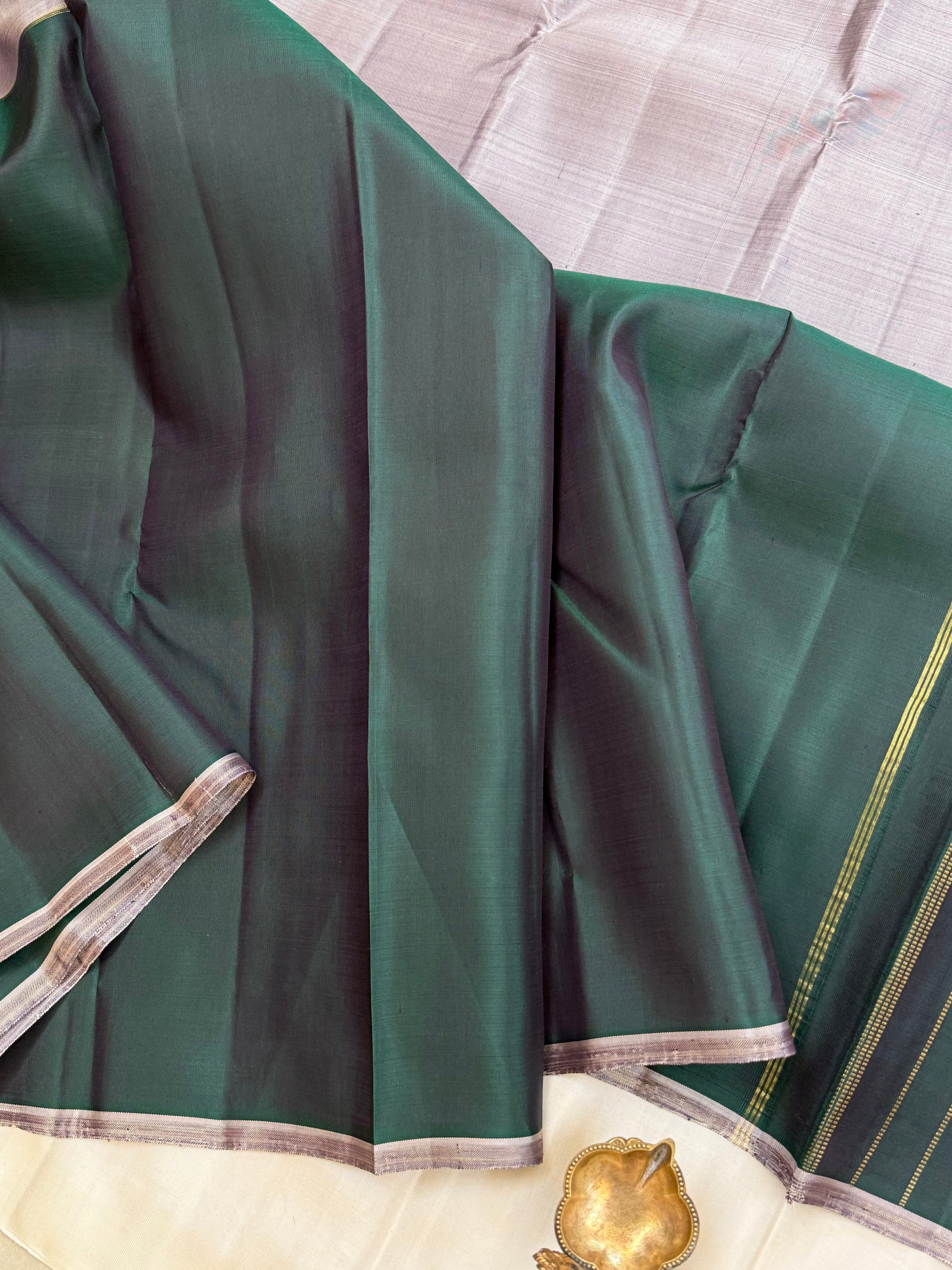 Grey with dark green Half and half / kanjivaram silk clsa 10685