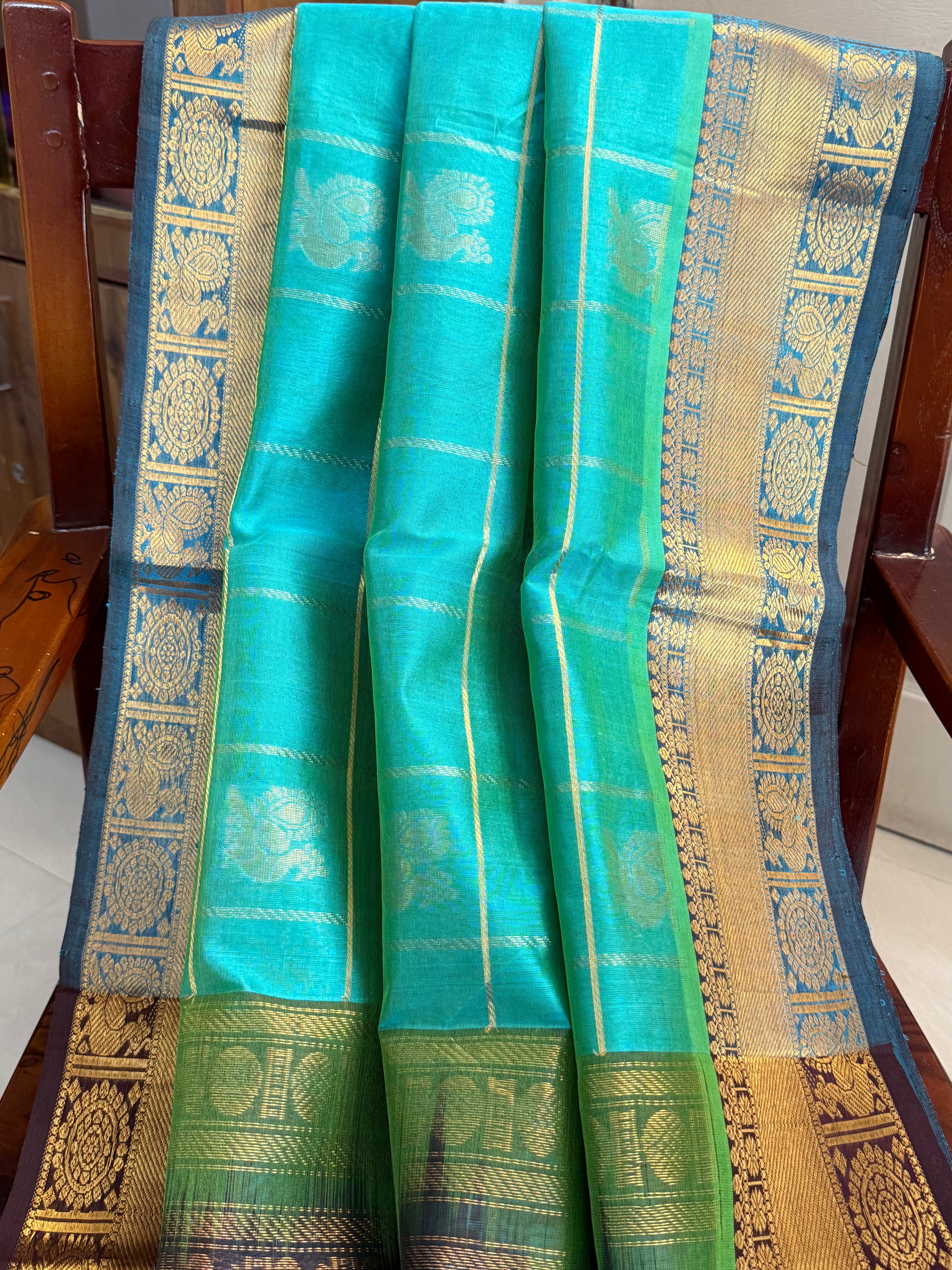 Blue shot green kattam / Silk Cotton