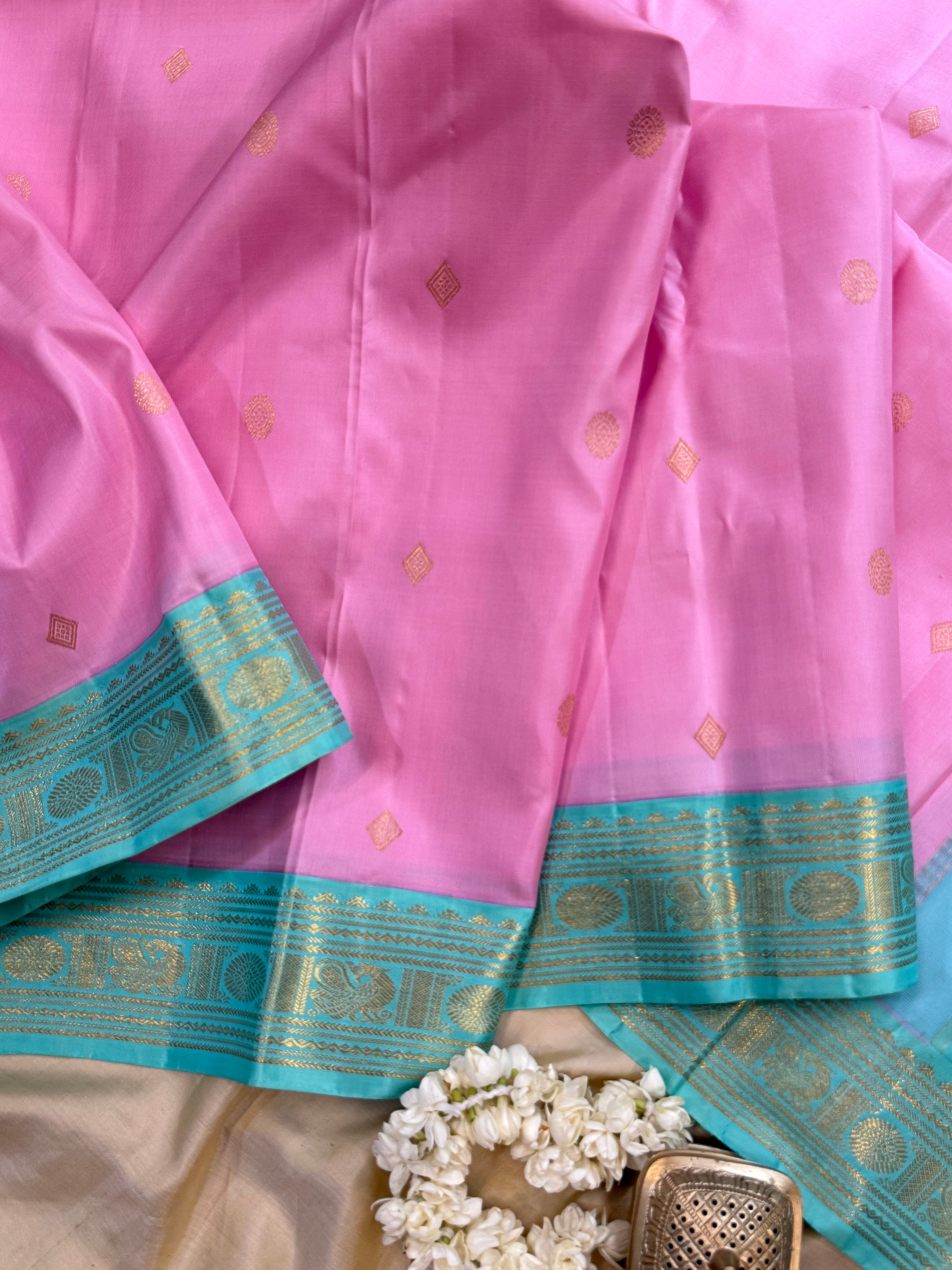 Pink and turquoise blue korvai / Arani Silk CL10108