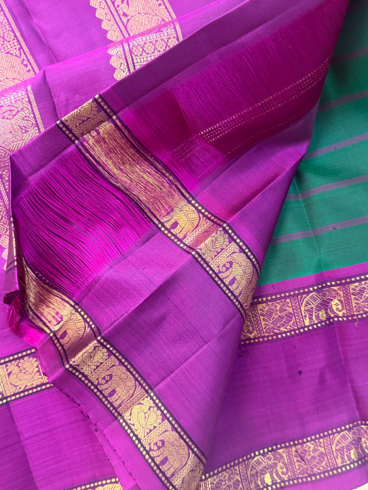 Colours of Navarathri bottle green Kattam Butta  / pure Kanjipuram silk