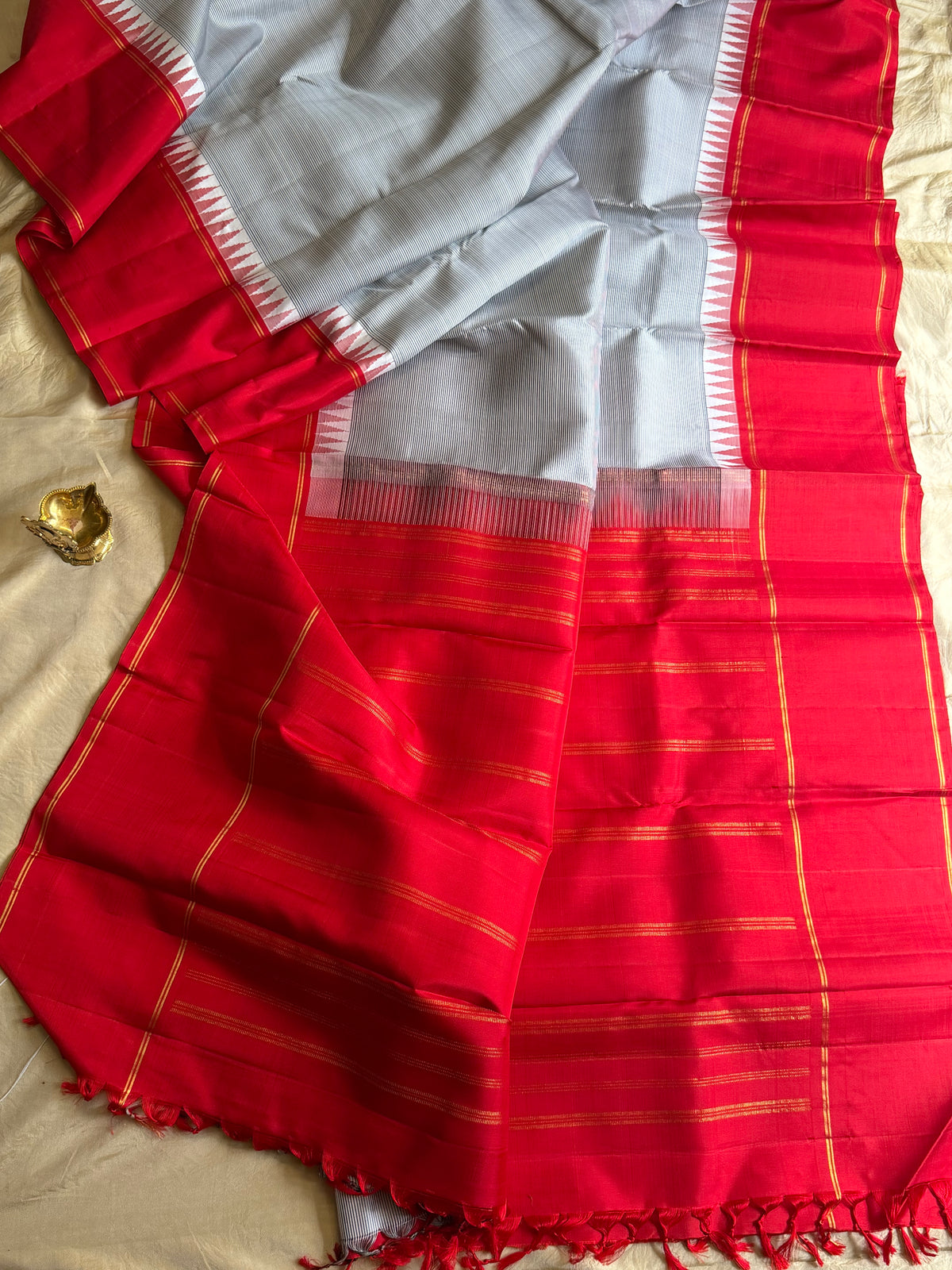 Striped Korvai red border Arani silk saree