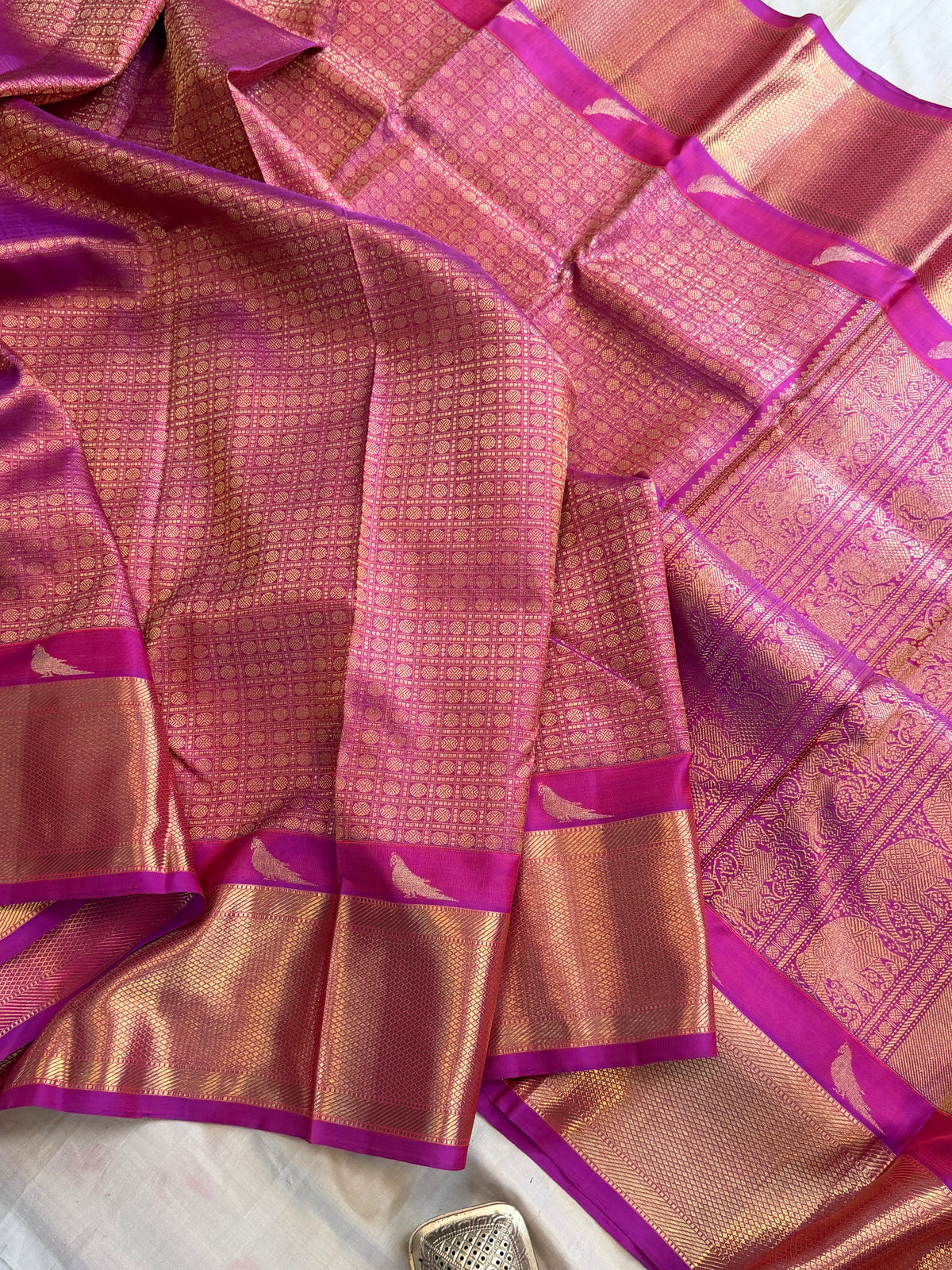 Bridal- Zari kattam butta and border Kili getti pet pure zari / Kanjipuram silk saree clsa 4268