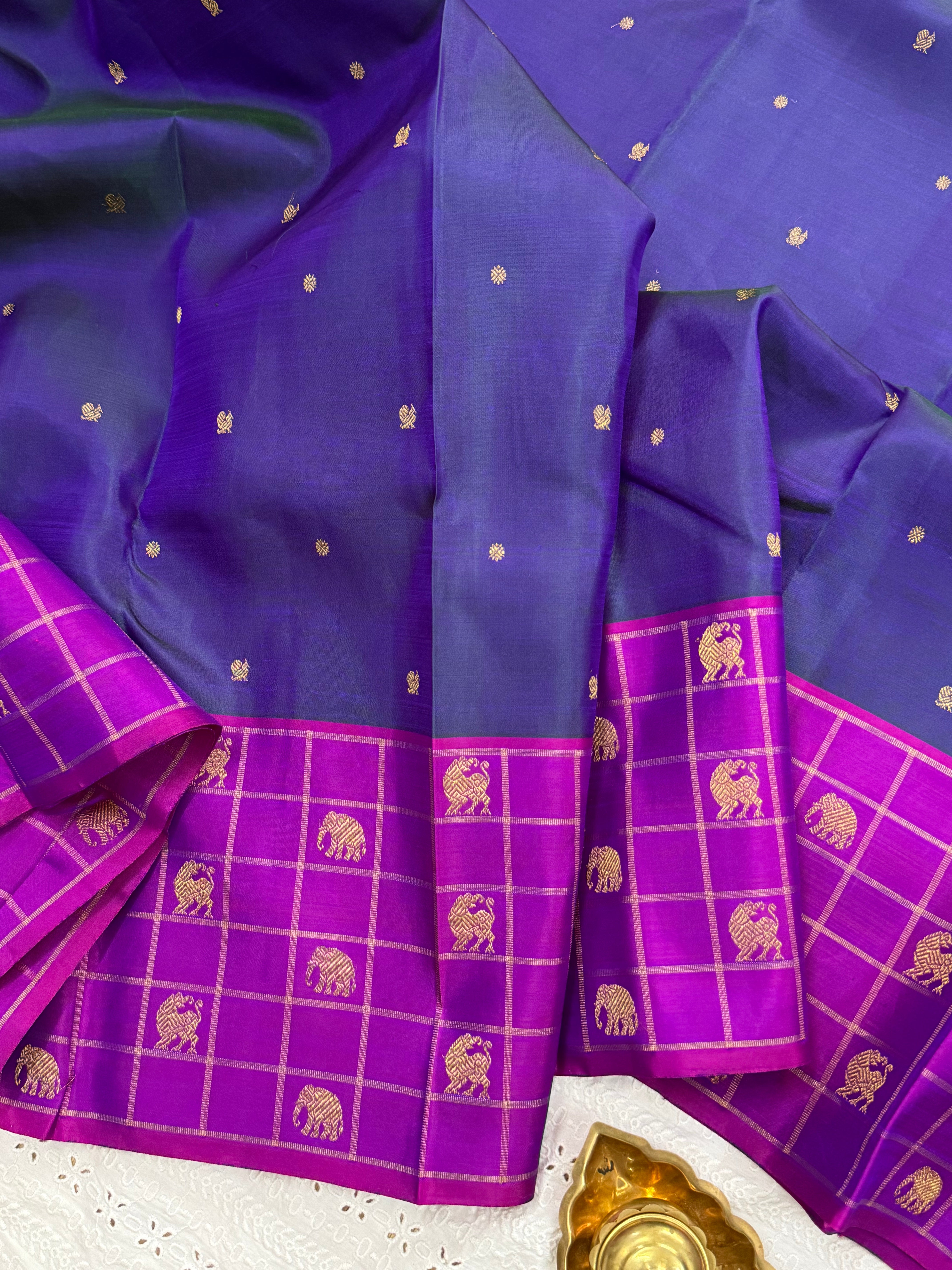 MAYILKAZHUTHU BORDER KATTAM BUTTA/KANJIPURM SILK SAREE CLSA 7234
