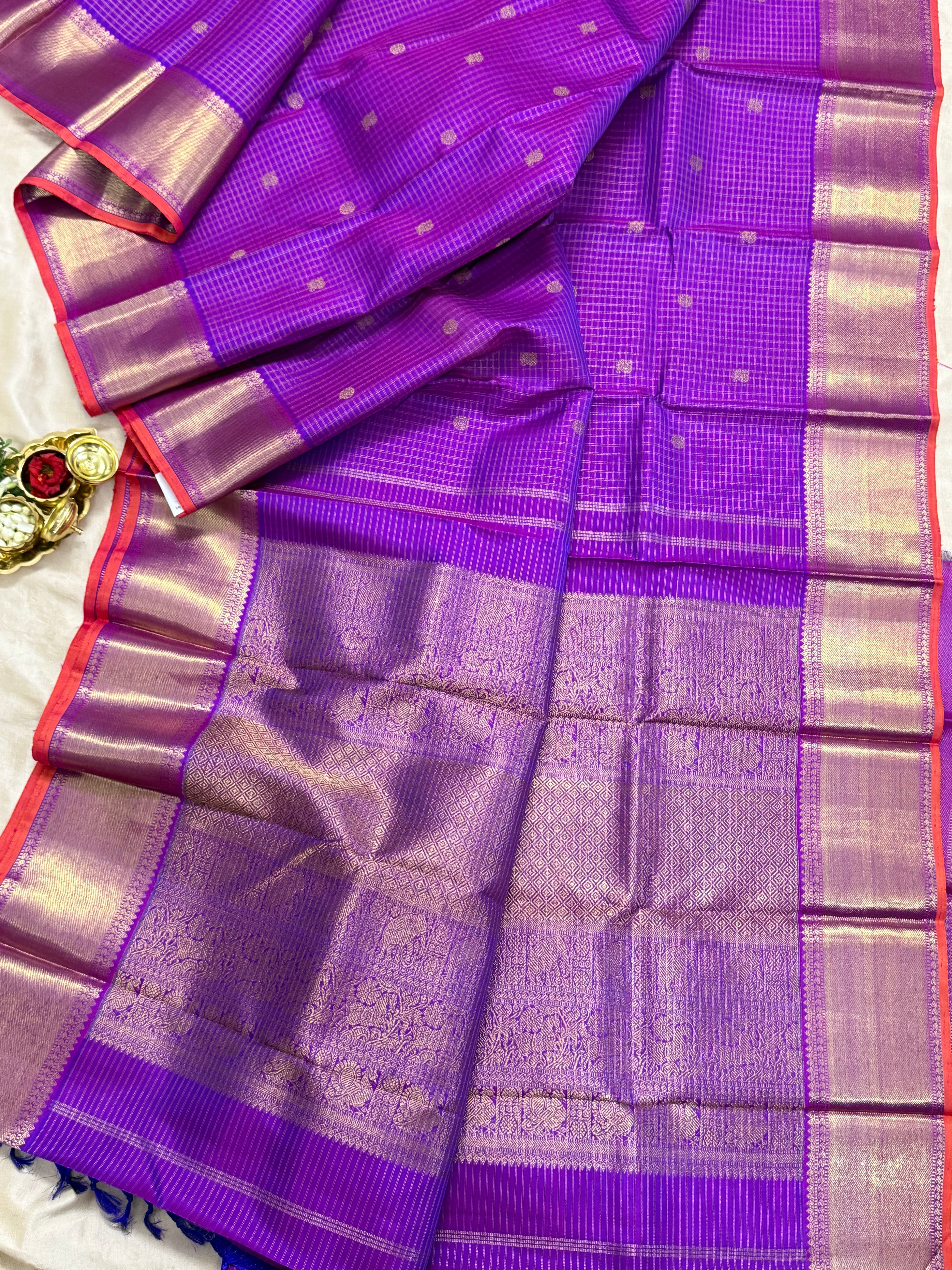 Purple zari kattam getti border/ Kanjipuram silk