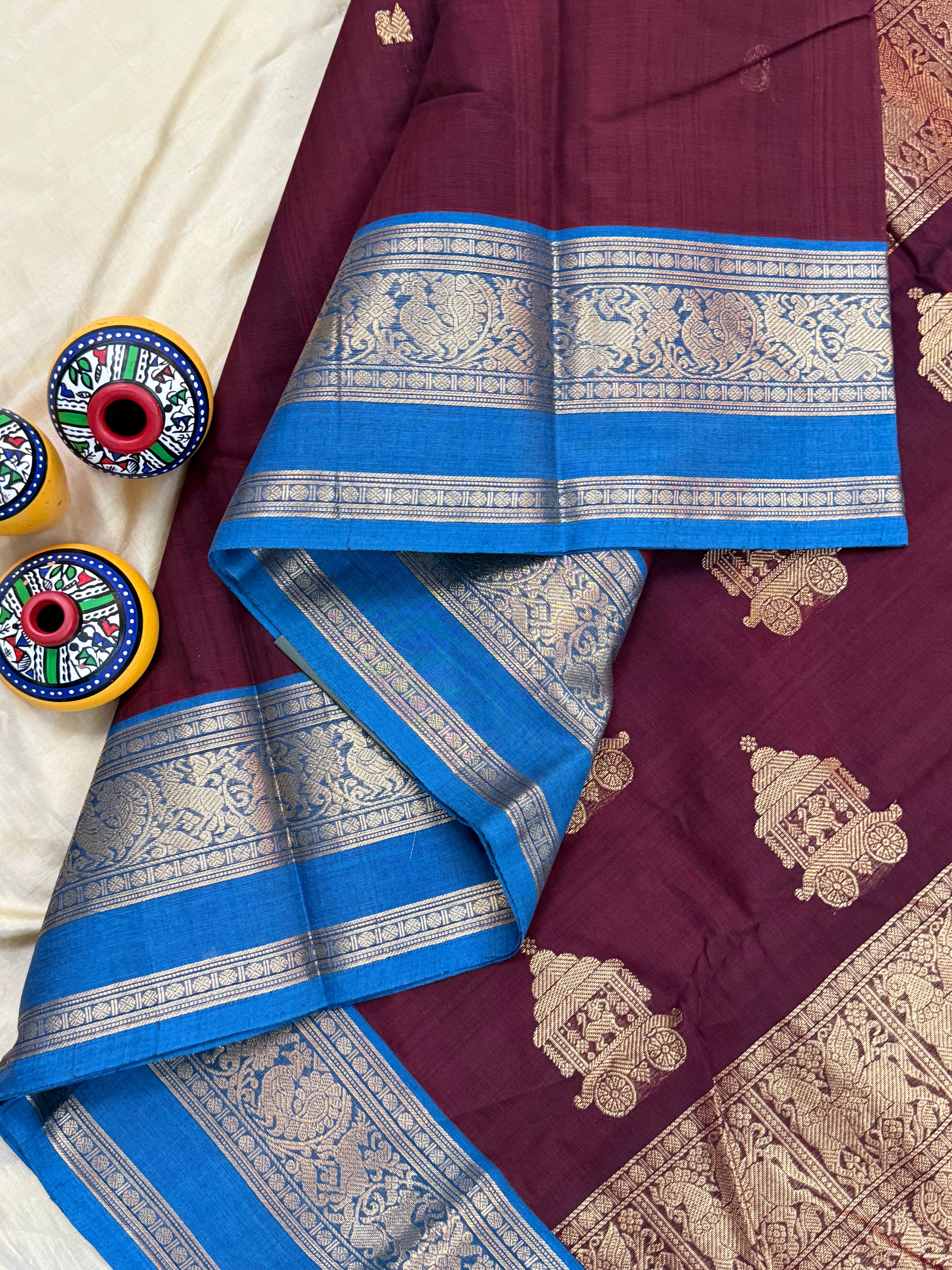Araku and blue unique pallu/ Kanchi Cotton