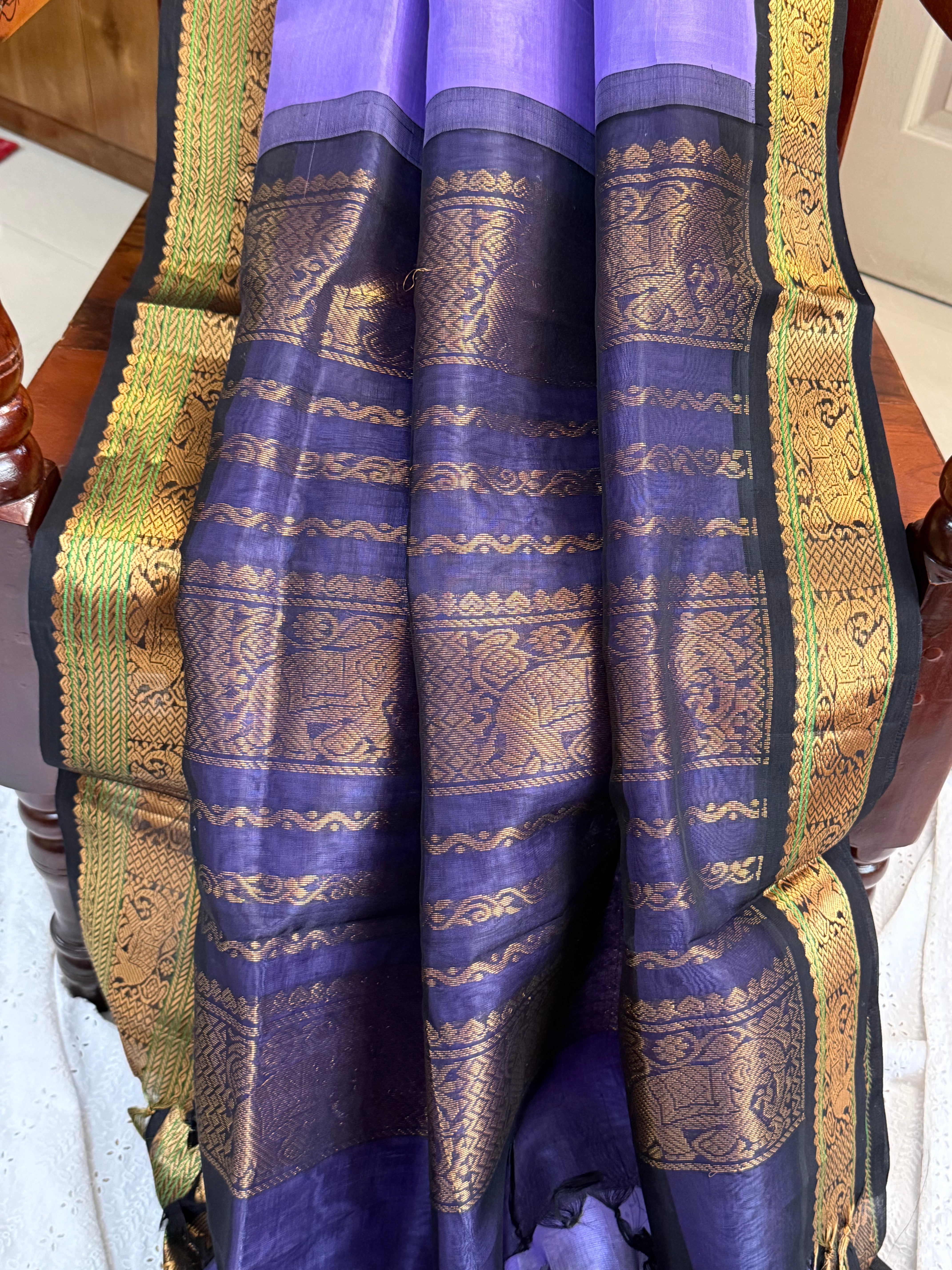 Lavender and dark blue / silk cotton