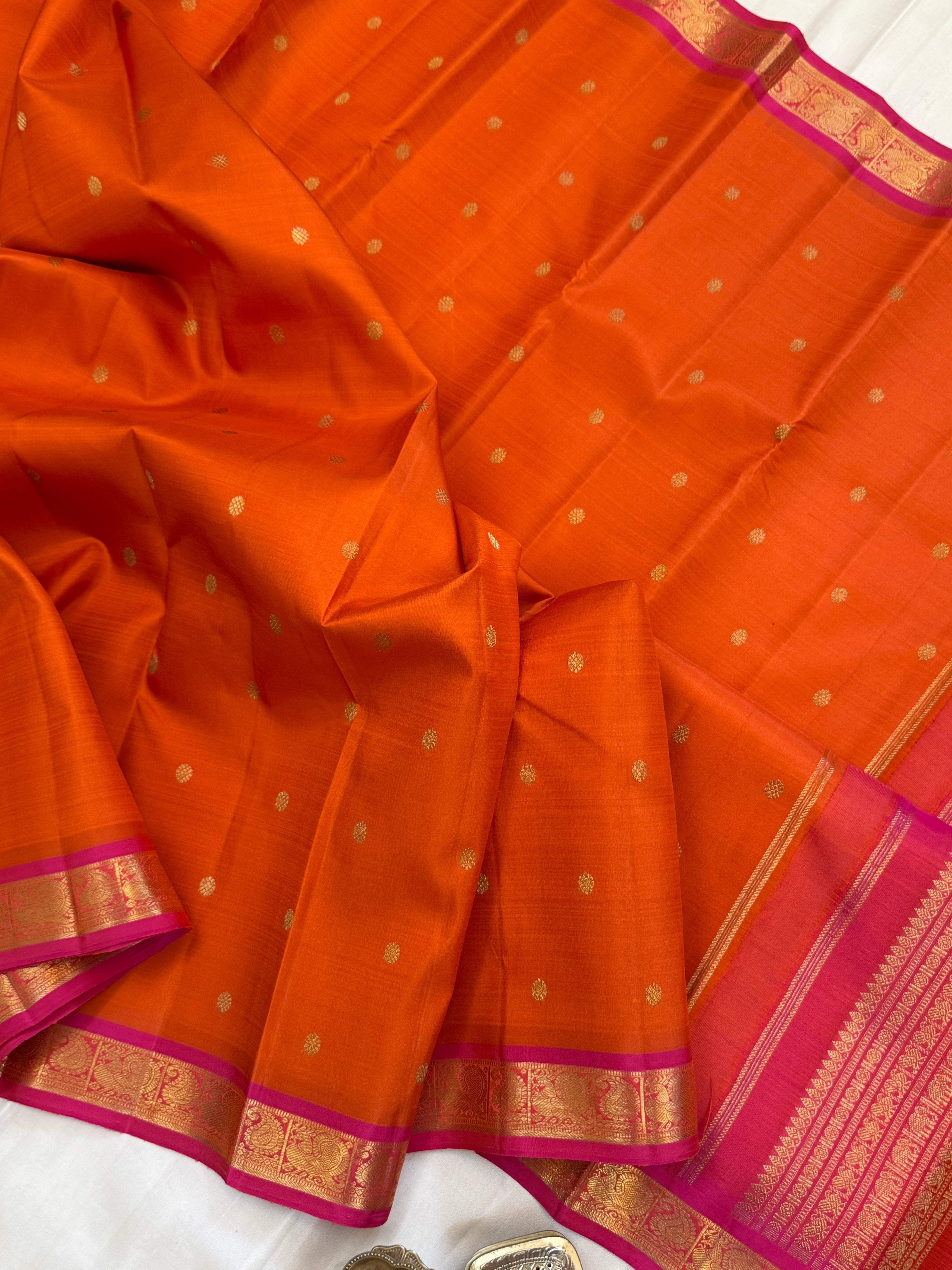 Rust with pink small border / kanjipuram silk saree clsa 11049