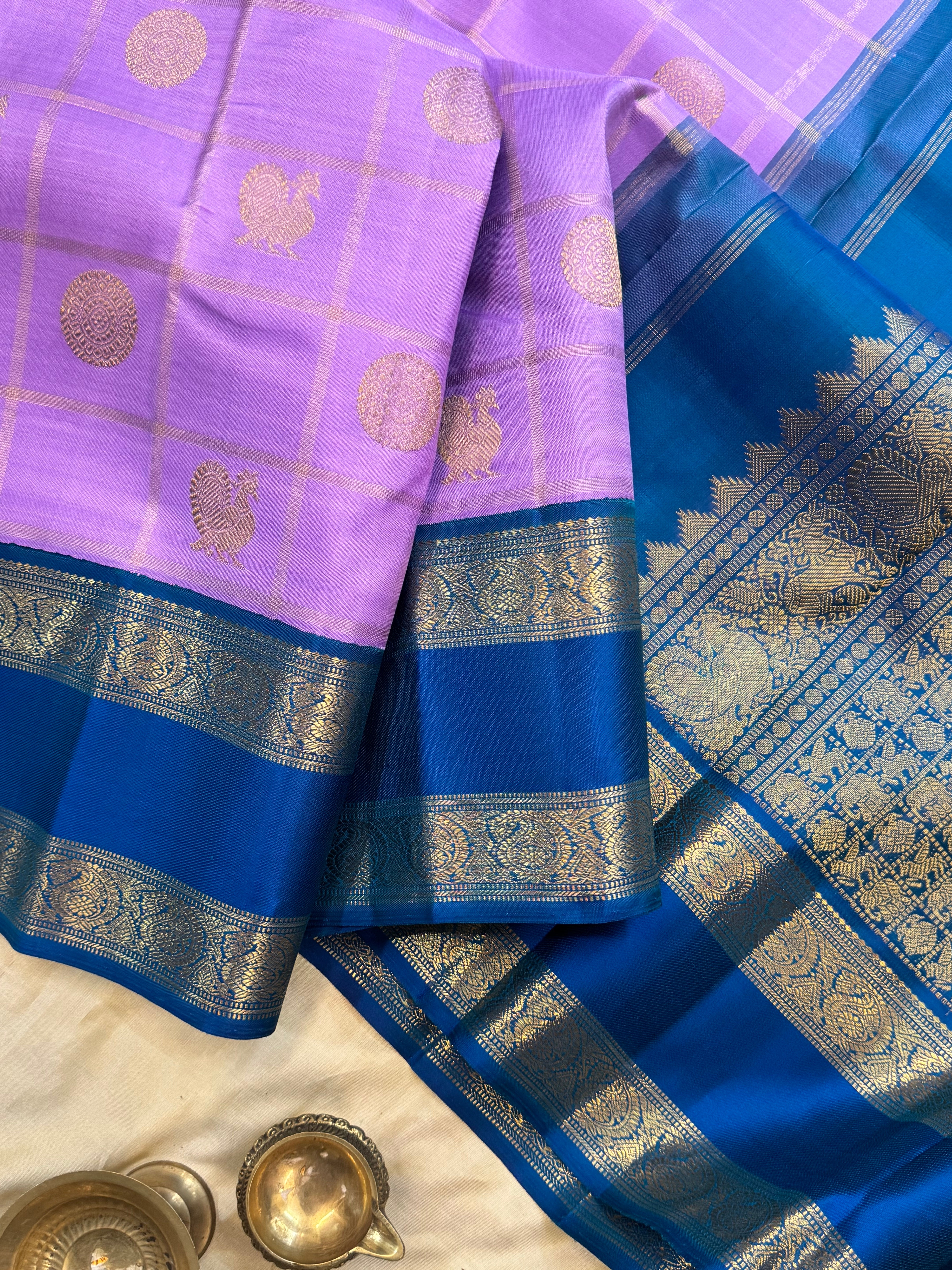 Lavender kattam annam and chakram and rama green kai korvai / Kanjipuram silk