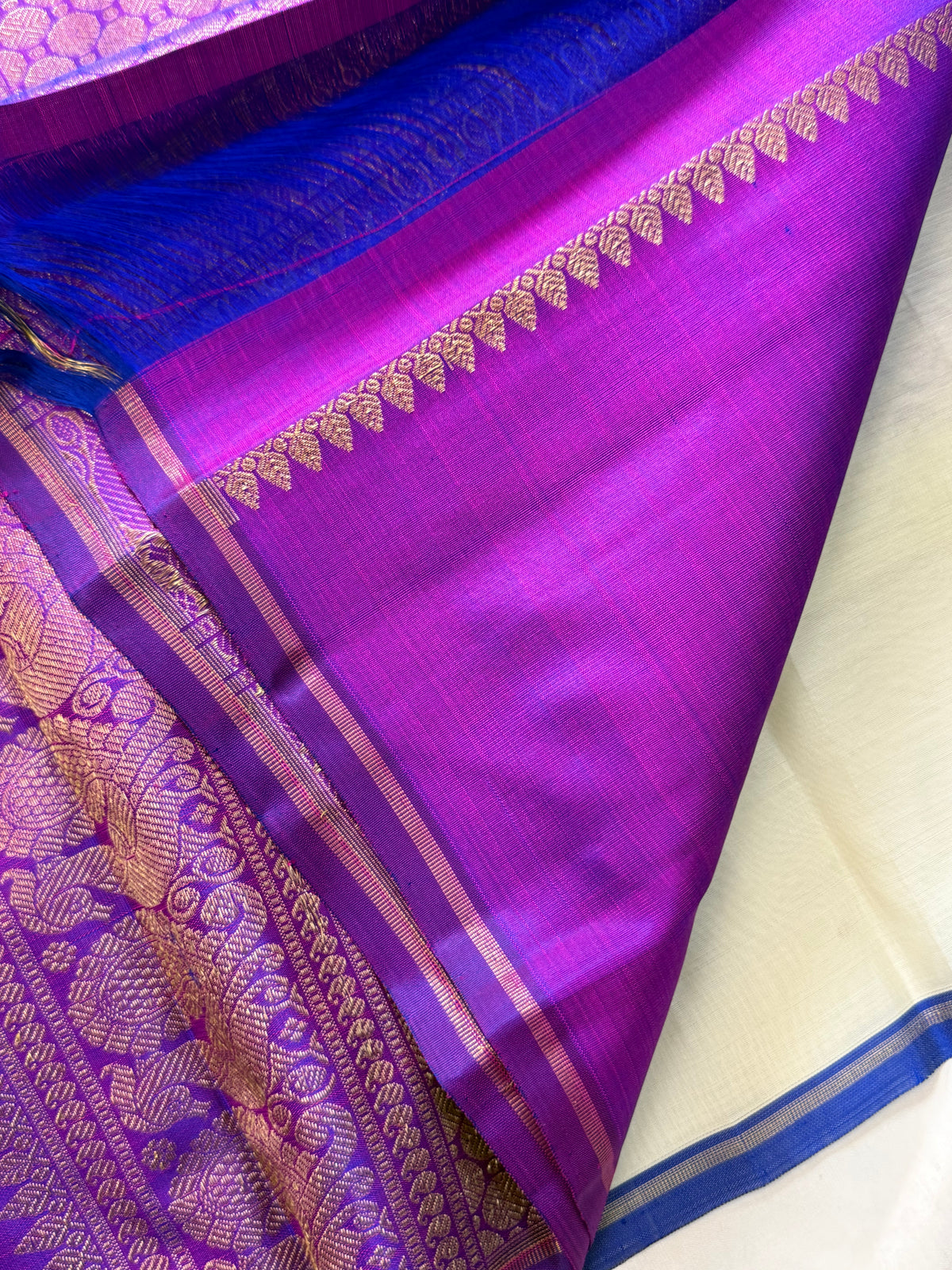Offwhite and purple borderless organza silk / Kanjipuram silk CLSA12824