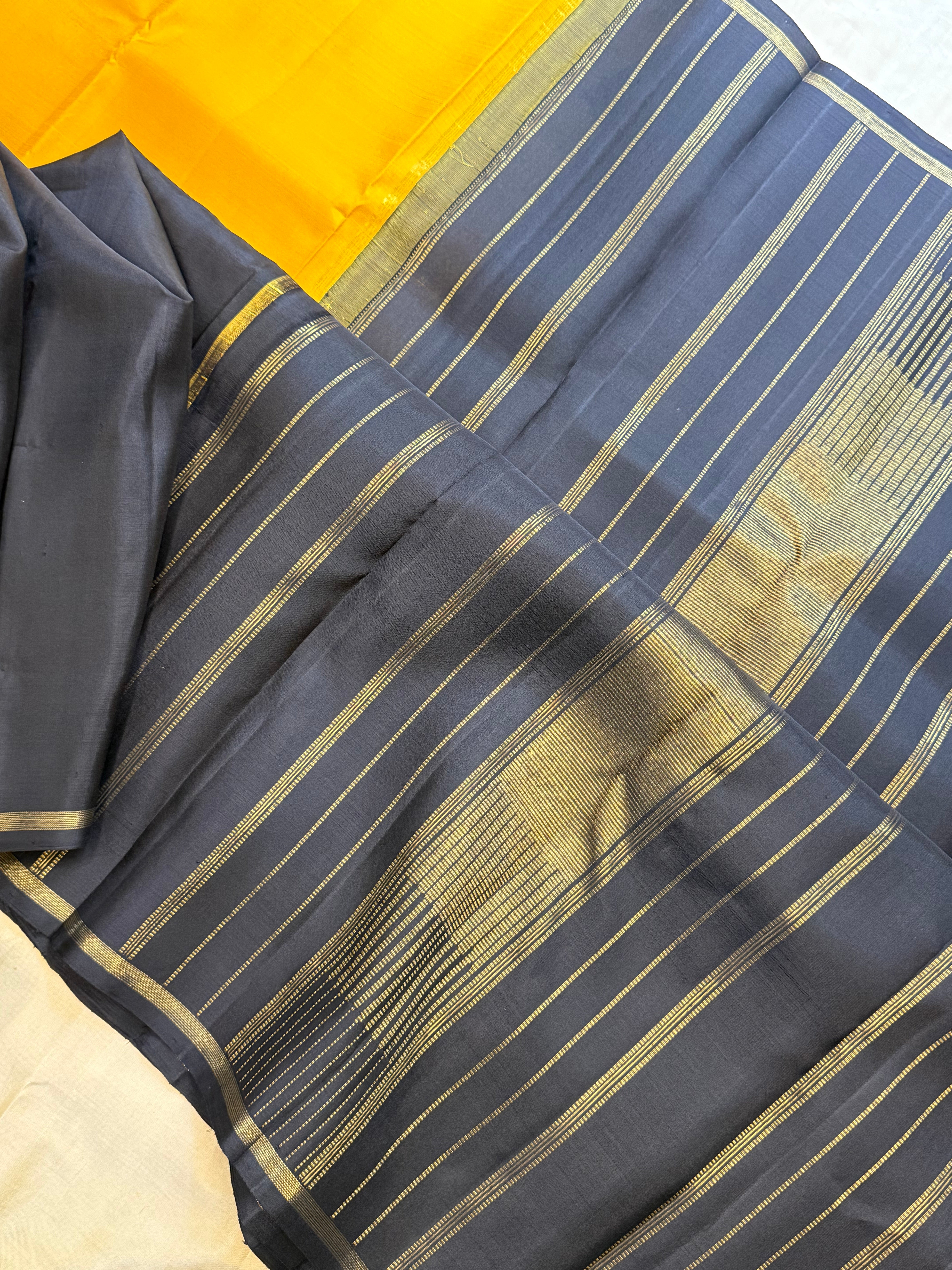 Yellow and black half an half / kanjipuram silk