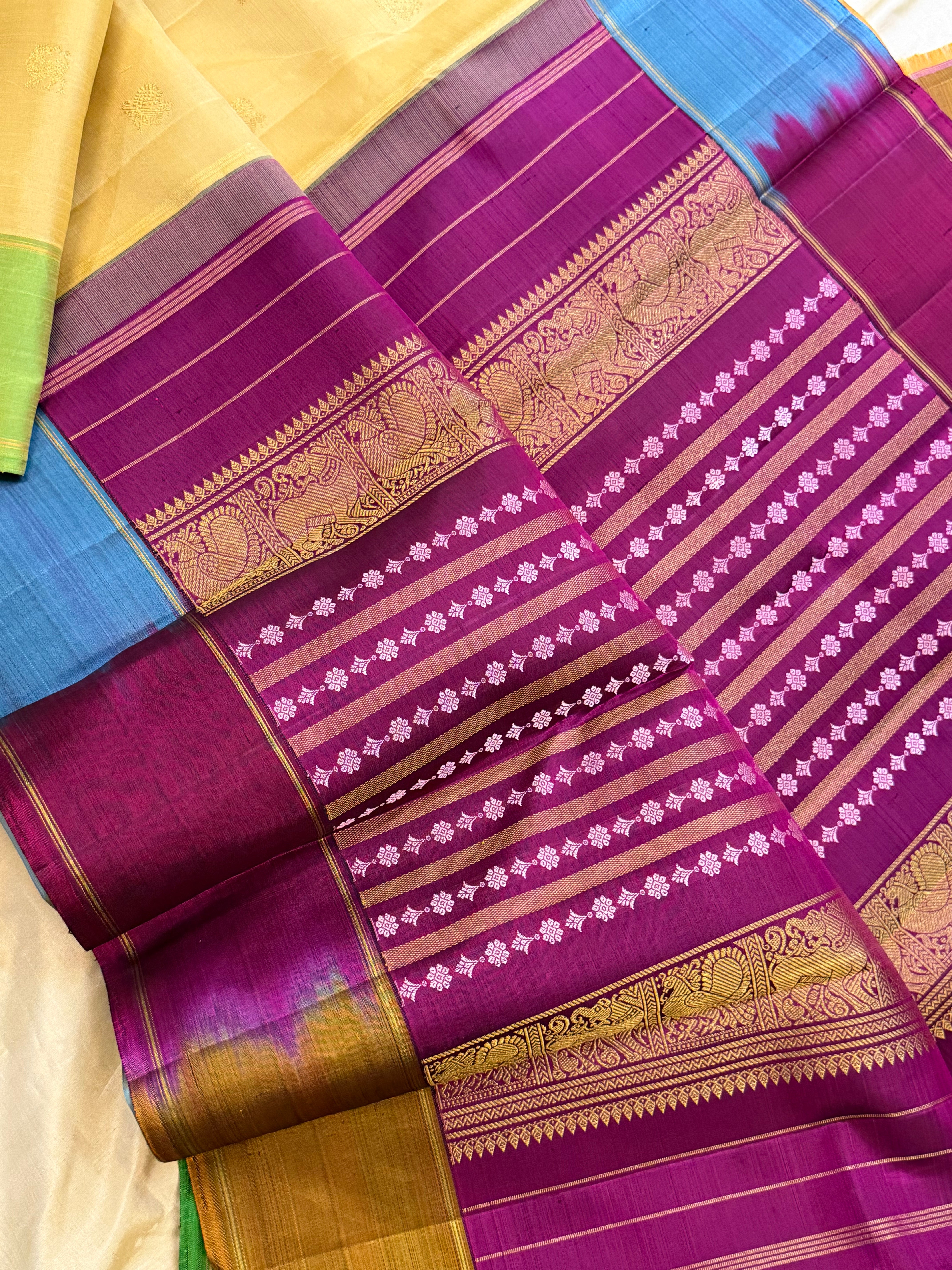 Cream ivory multi colour border  pure Kanjipuram silk CL10129
