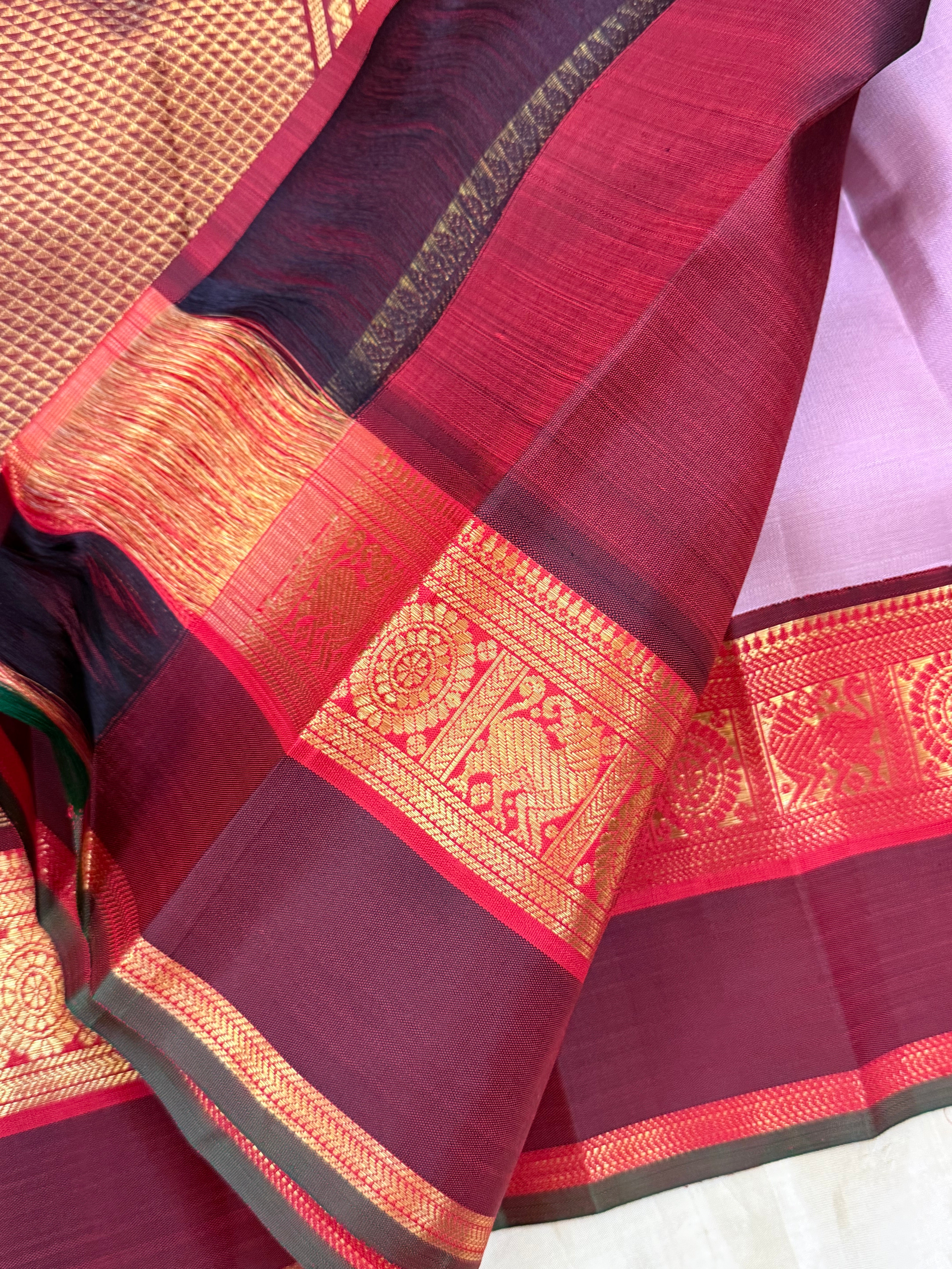 Lavender pink Korvai Kanjipuram silk
