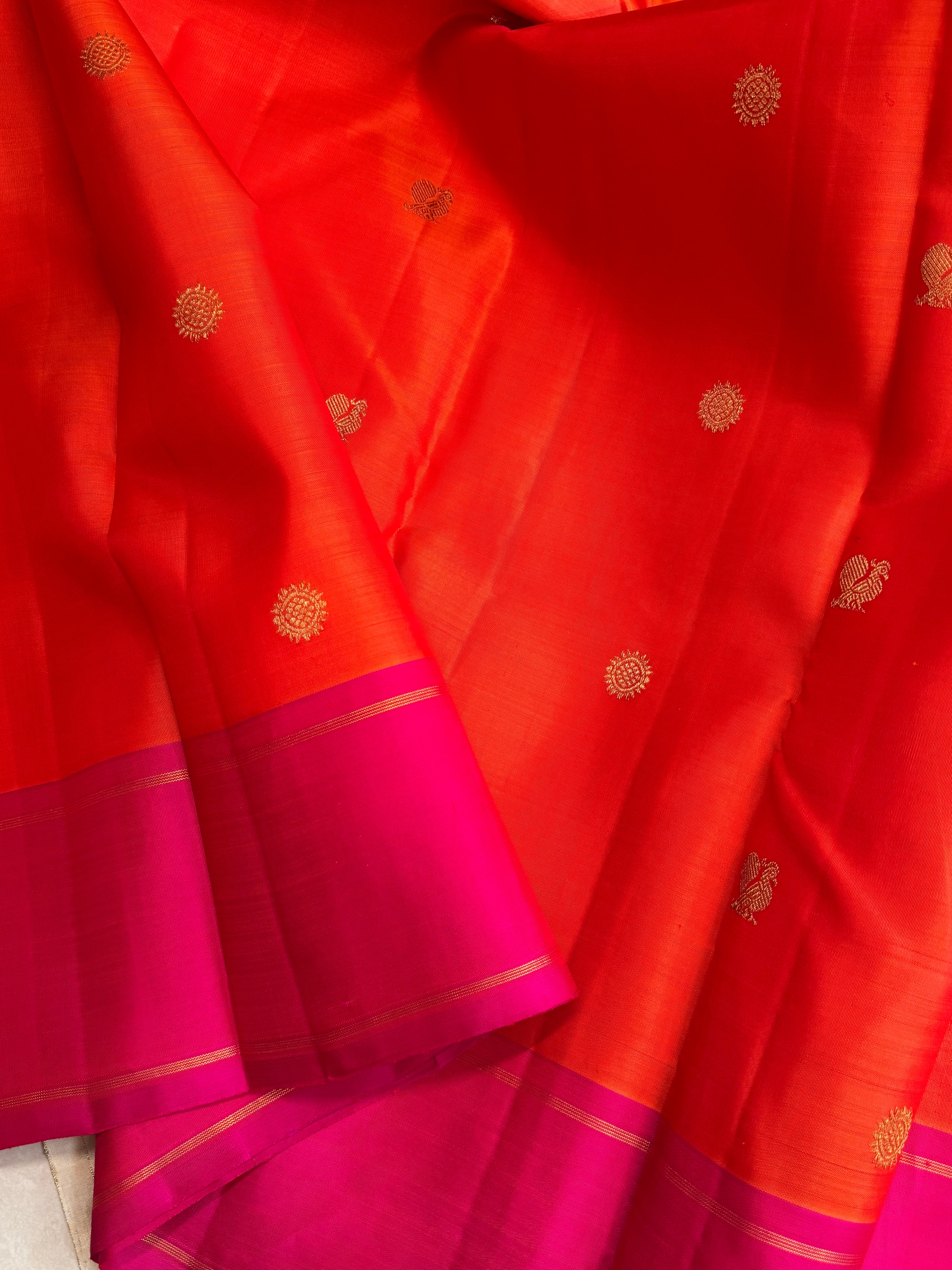 Orange pink annam chakram / simple kanjipuram silk