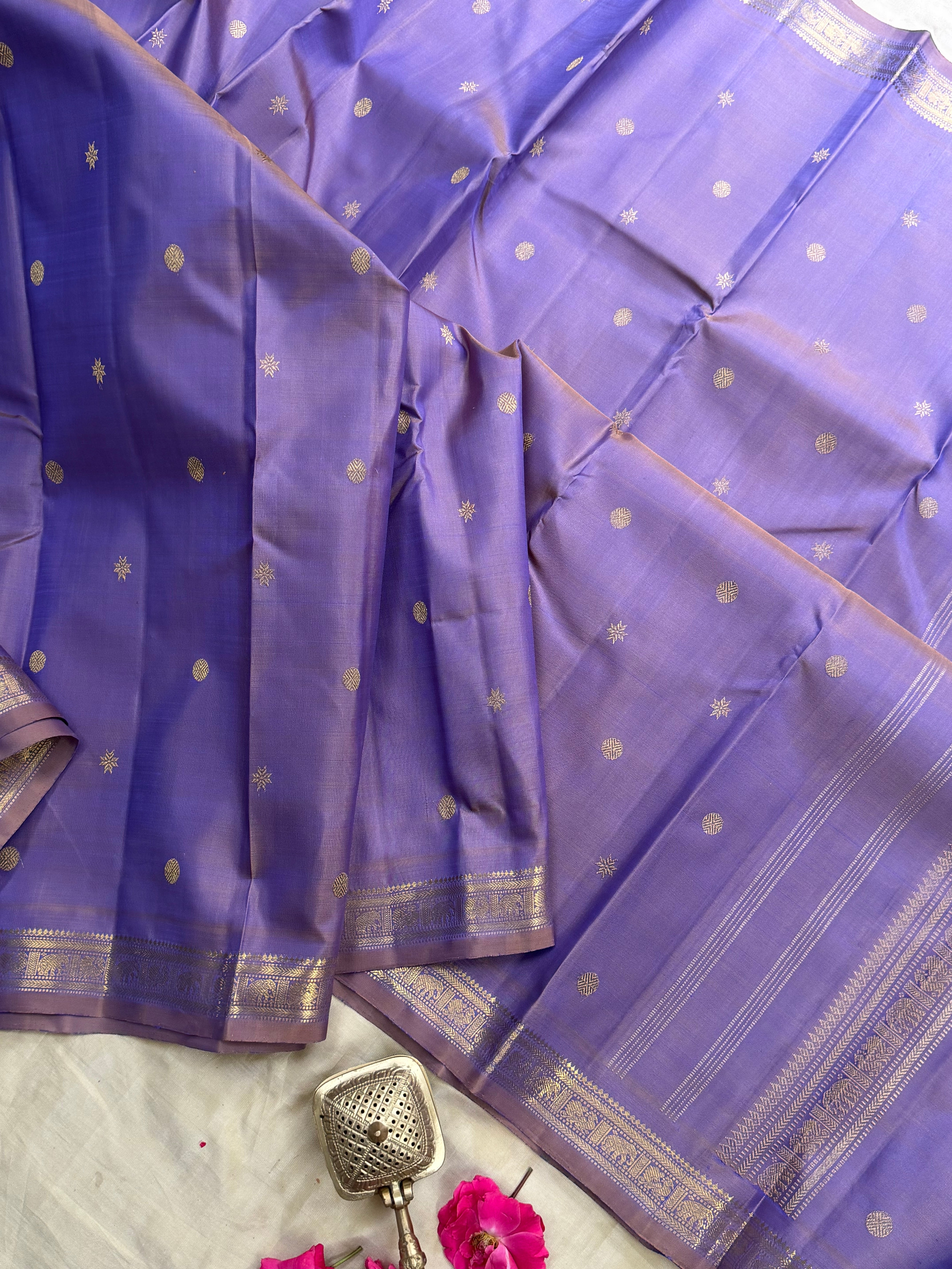Burnt amethyst  small border pure Zari Kanjipuram  silk CLSA9667
