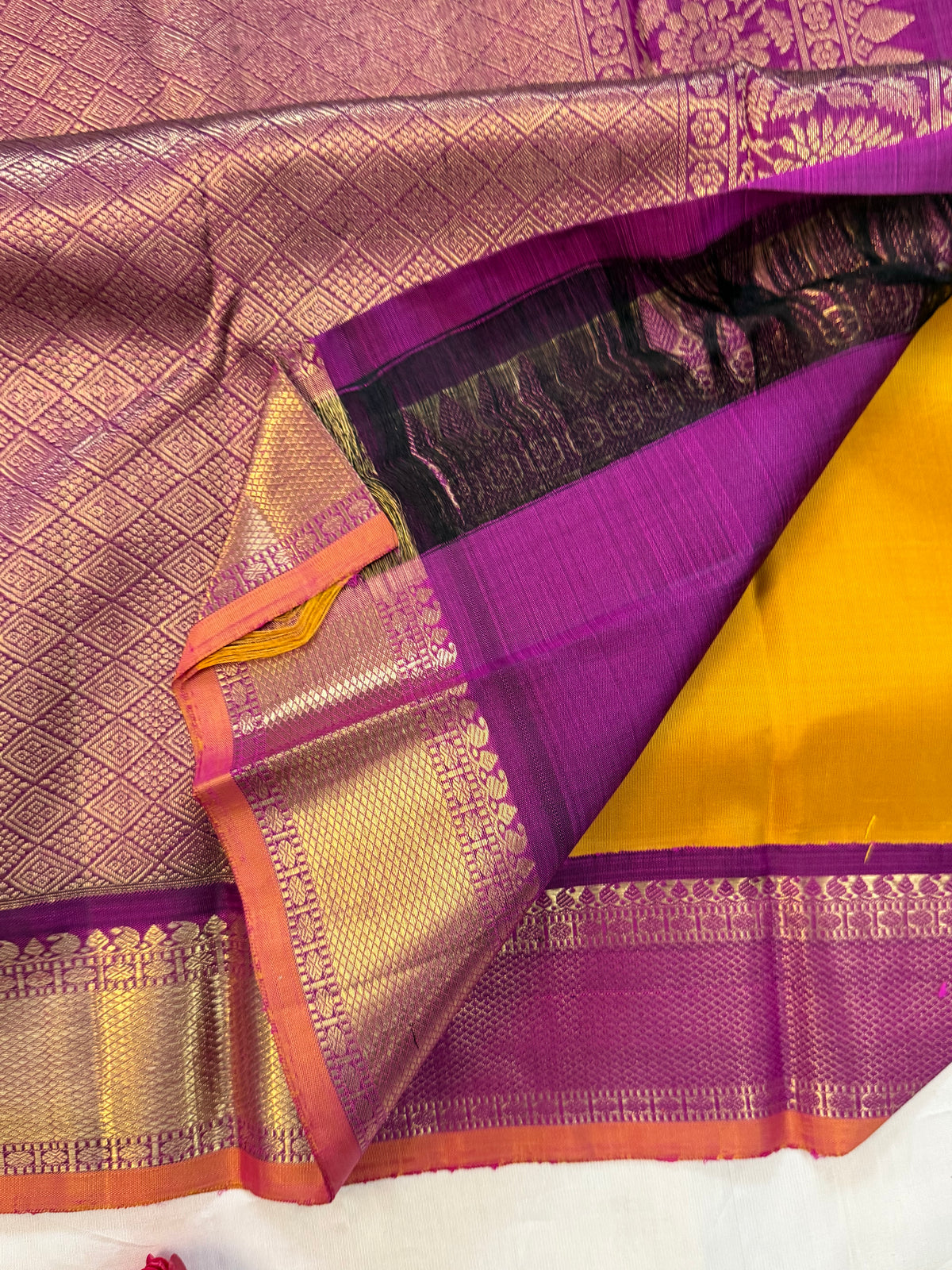 Yellow - Day 1 Navarthri colour pure Zari Kanjipuram silk / Mango yellow Korvai