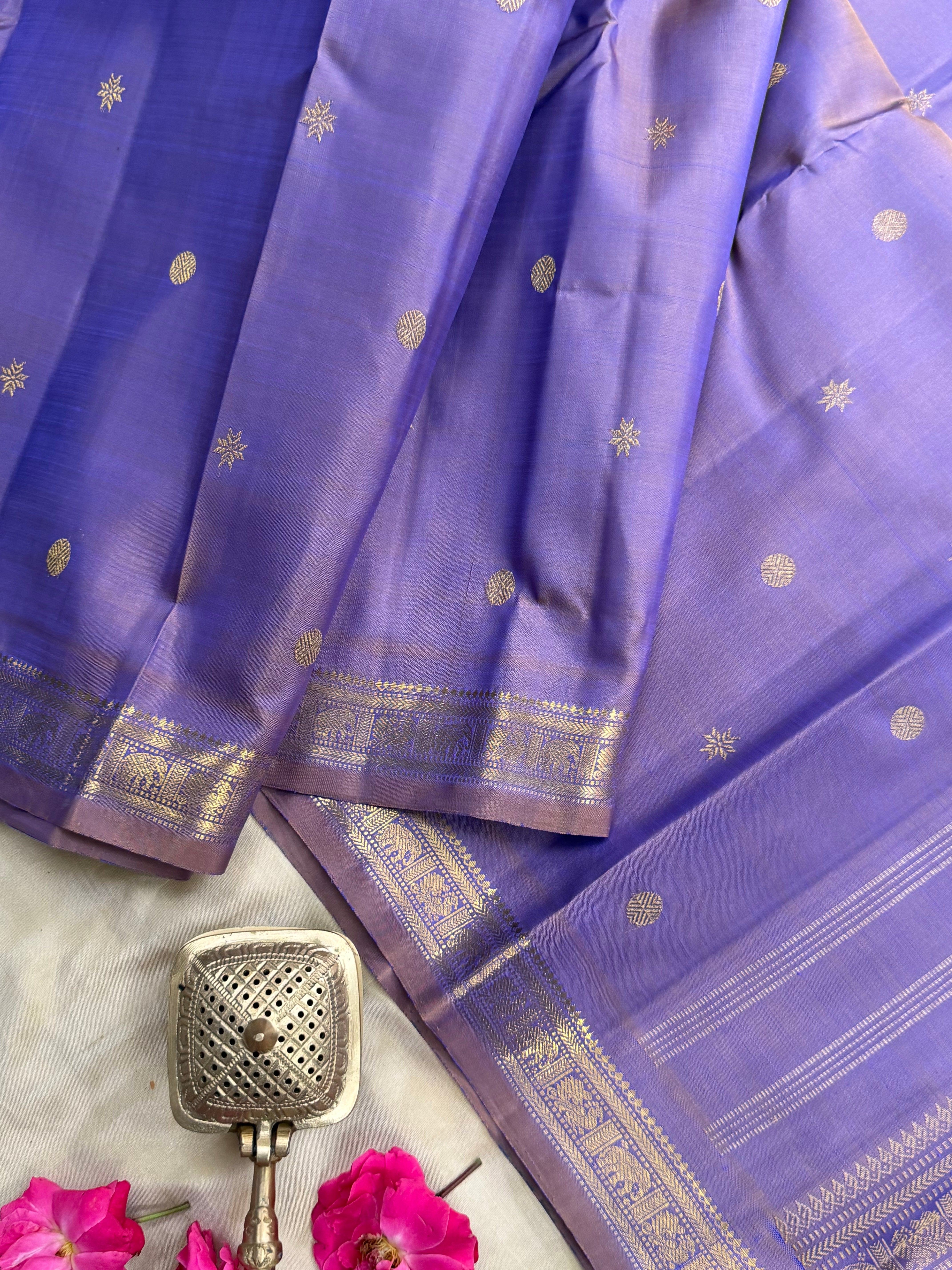 Burnt amethyst  small border pure Zari Kanjipuram  silk CLSA9667