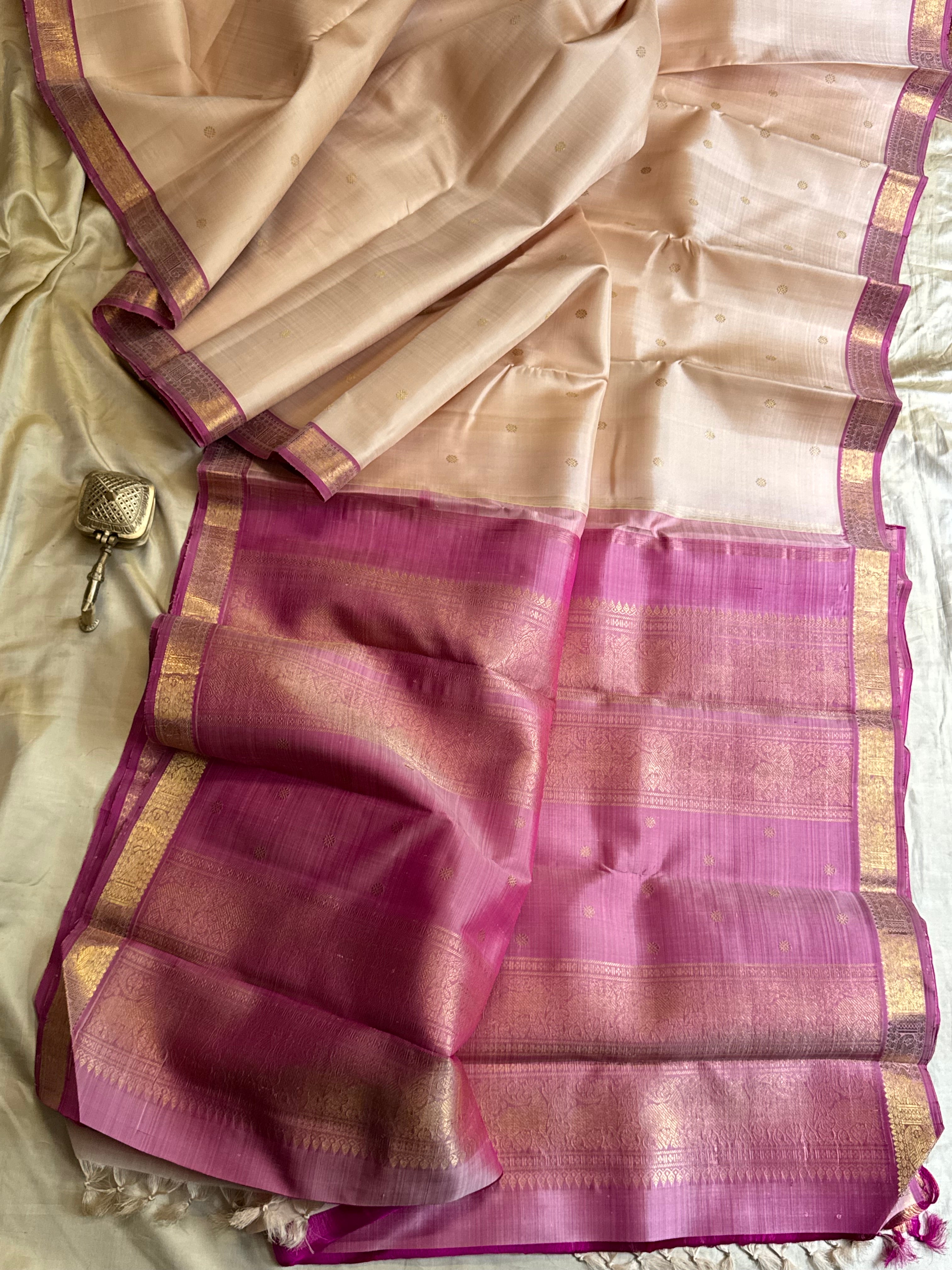 Cream small border / Kanjipuram silk